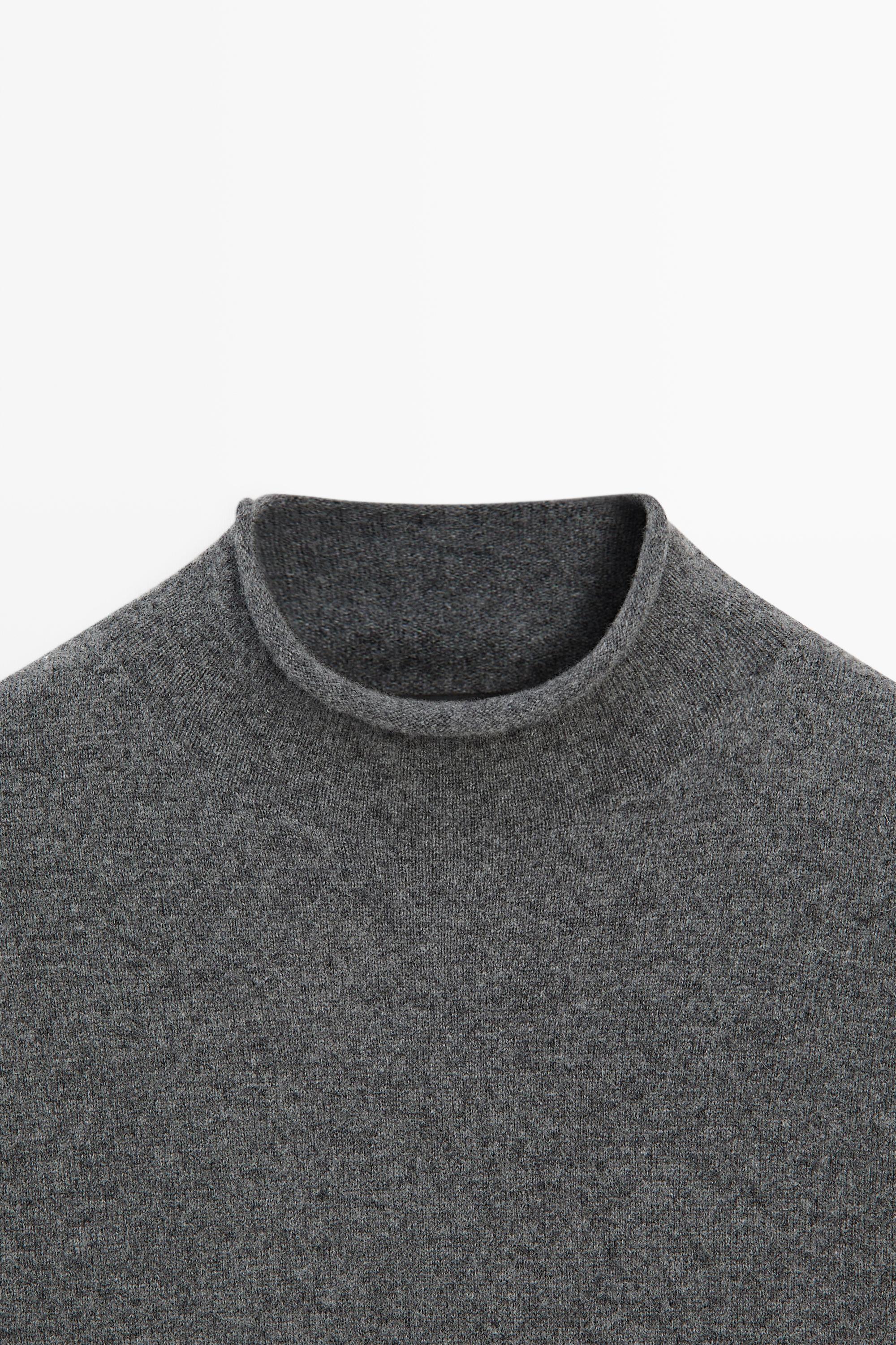 Wool-blend knit mock neck sweater - MEDIUM GREY