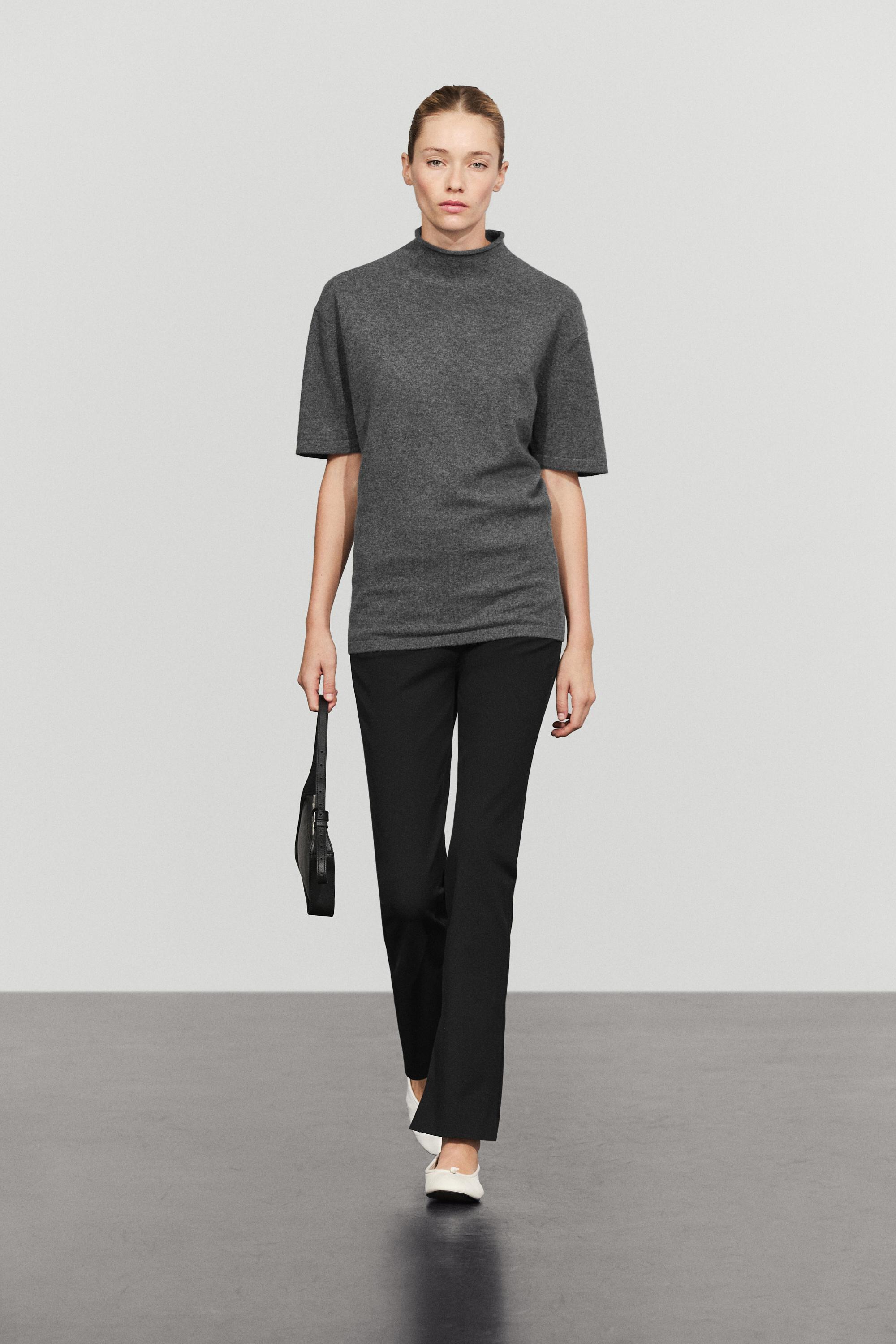 Wool-blend knit mock neck sweater - MEDIUM GREY