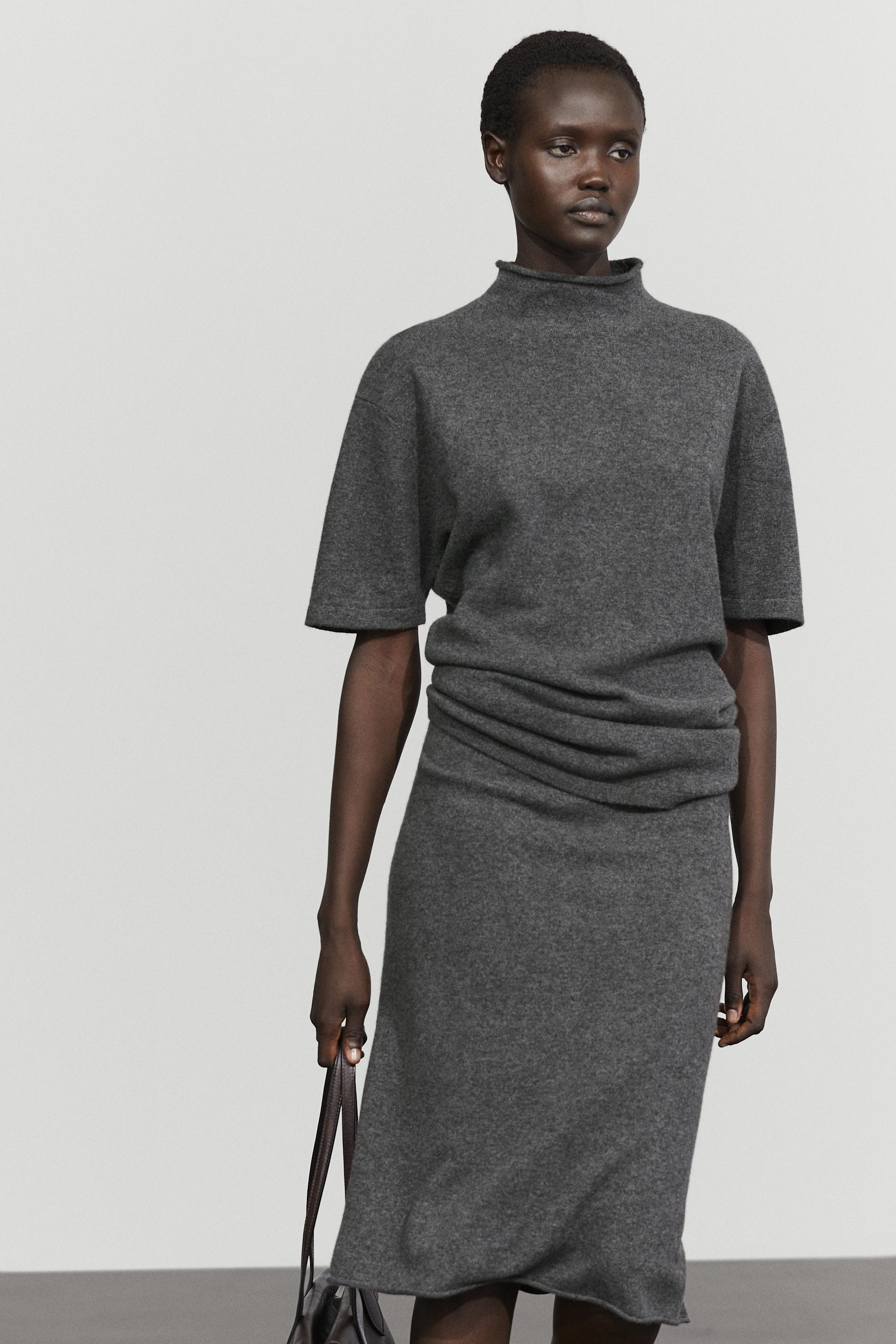Wool-blend knit mock neck sweater - MEDIUM GREY
