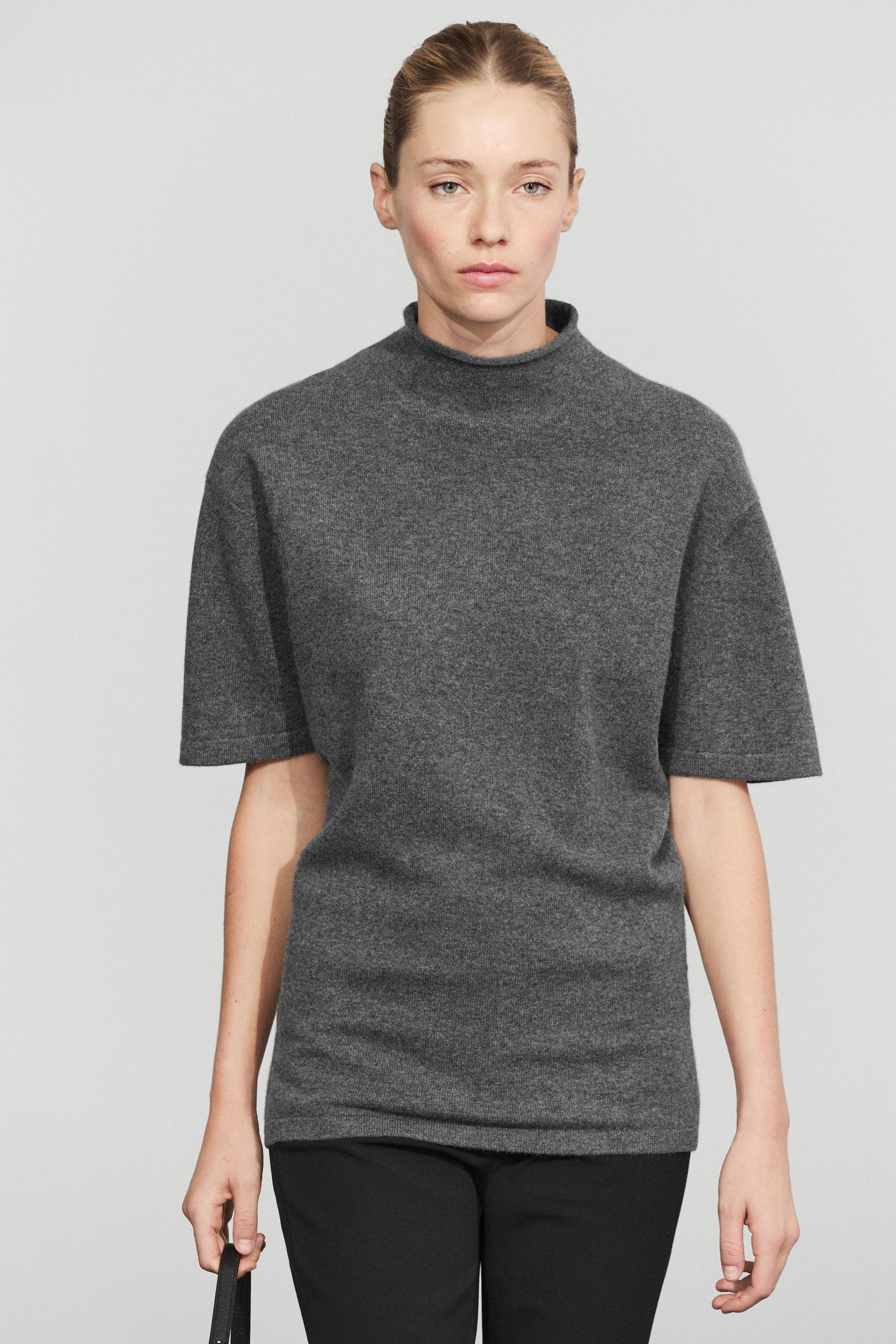 Wool-blend knit mock neck sweater - MEDIUM GREY