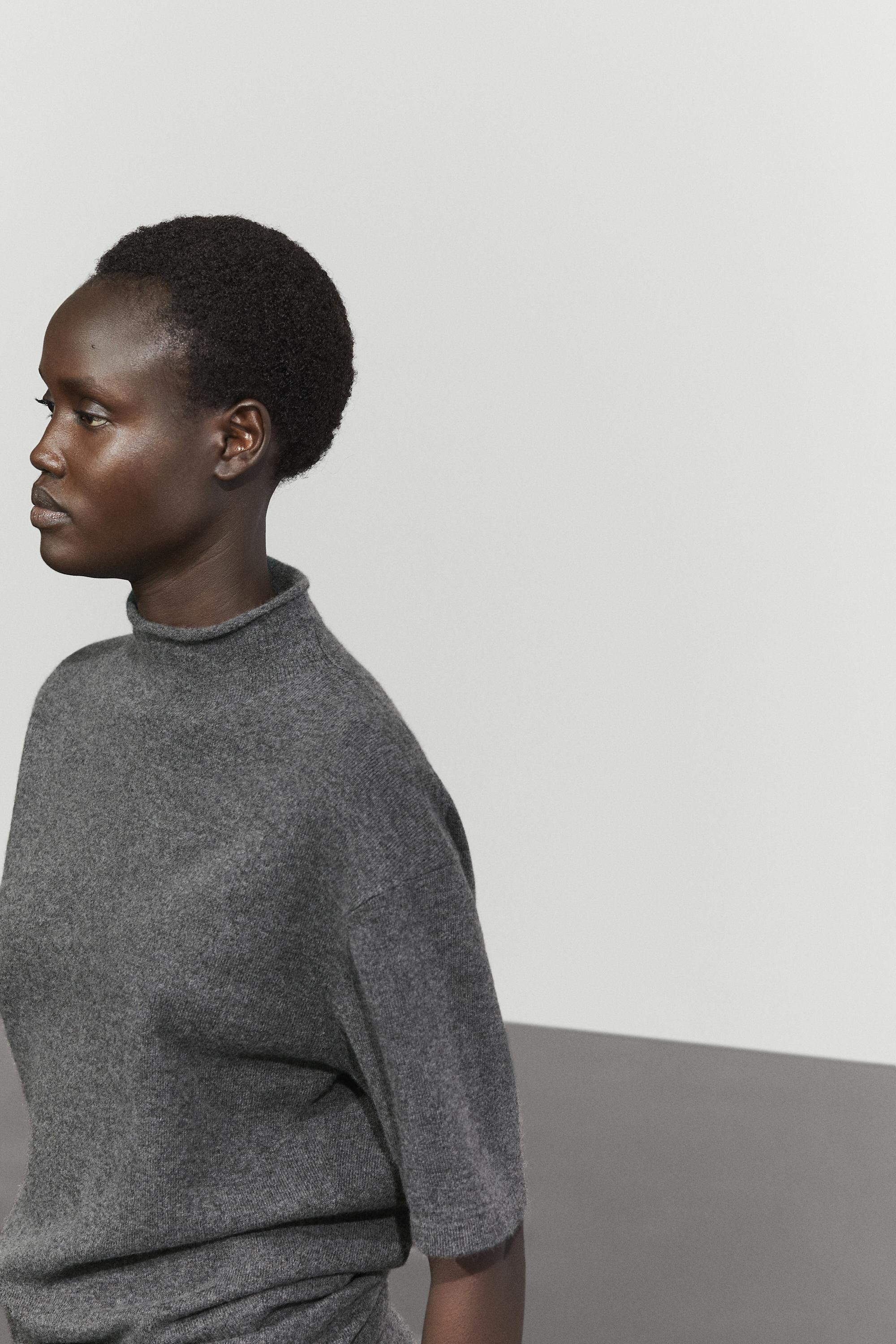Wool-blend knit mock neck sweater - MEDIUM GREY