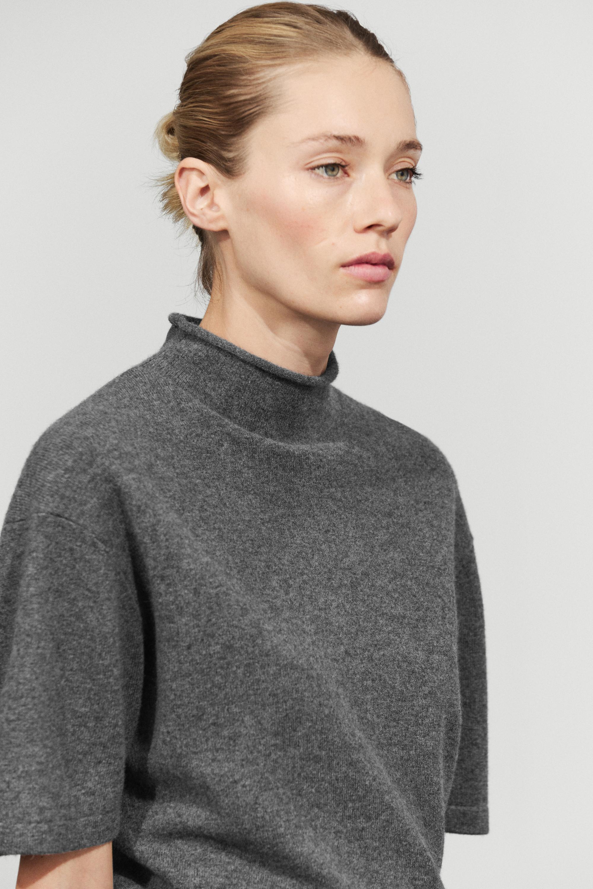 Wool-blend knit mock neck sweater - MEDIUM GREY