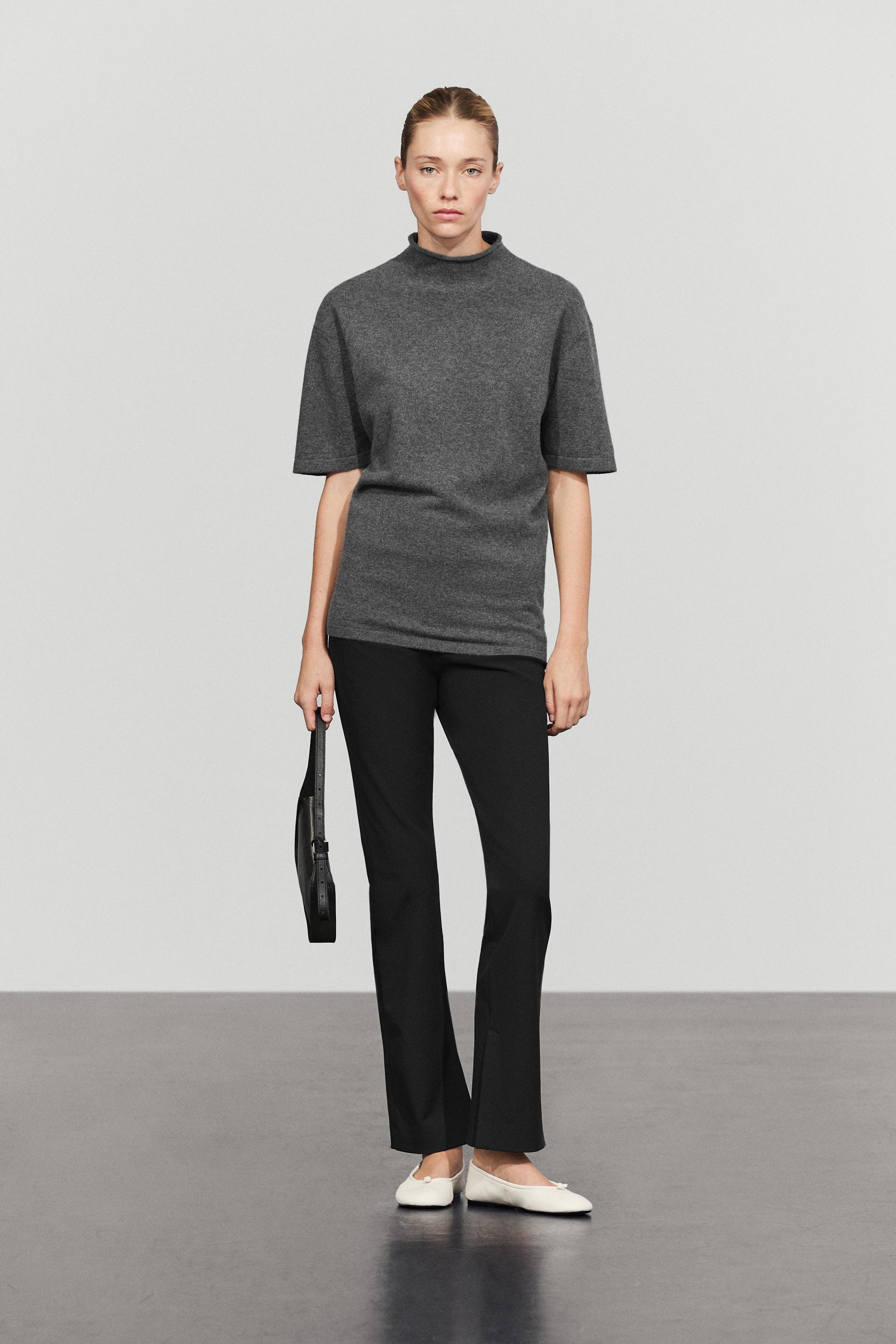 Wool-blend knit mock neck sweater - MEDIUM GREY