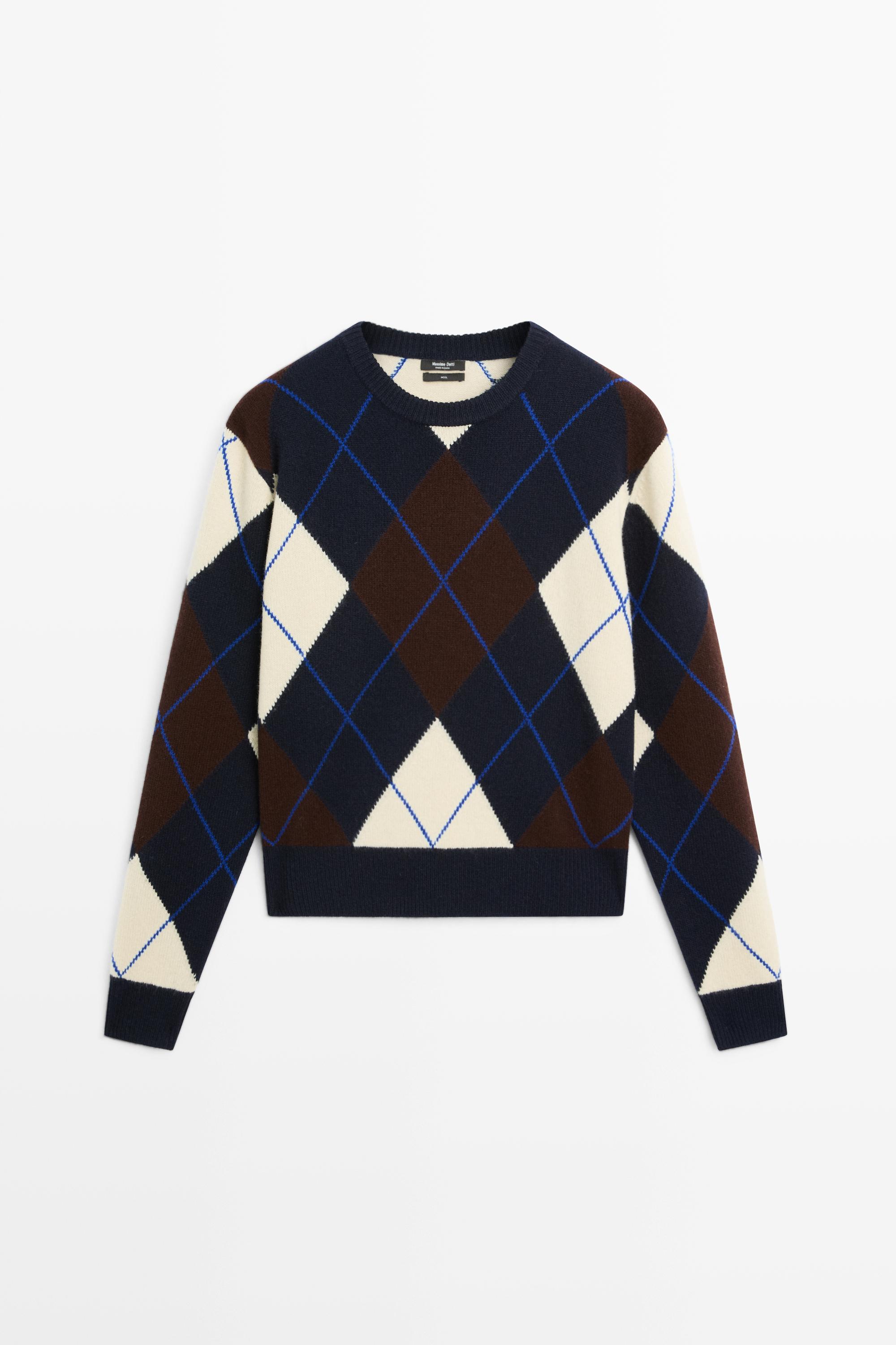 100% wool knit Argyle sweater - NAVY BLUE