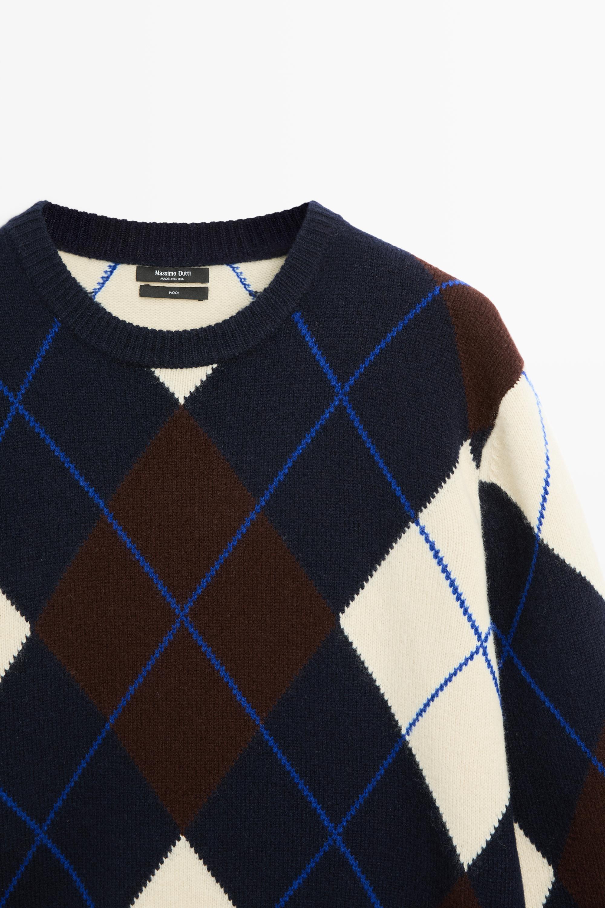 100% wool knit Argyle sweater - NAVY BLUE
