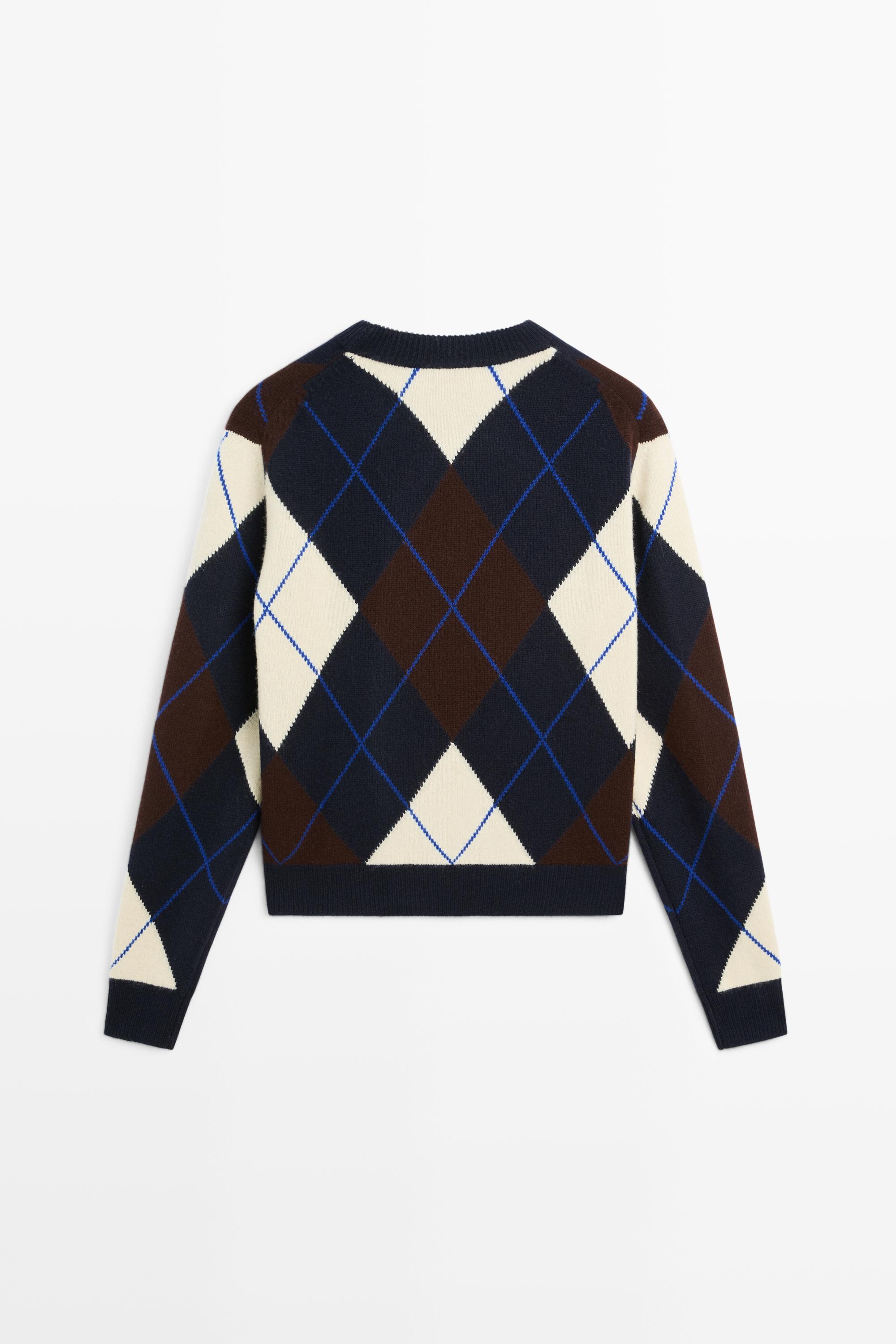 100% wool knit Argyle sweater - NAVY BLUE