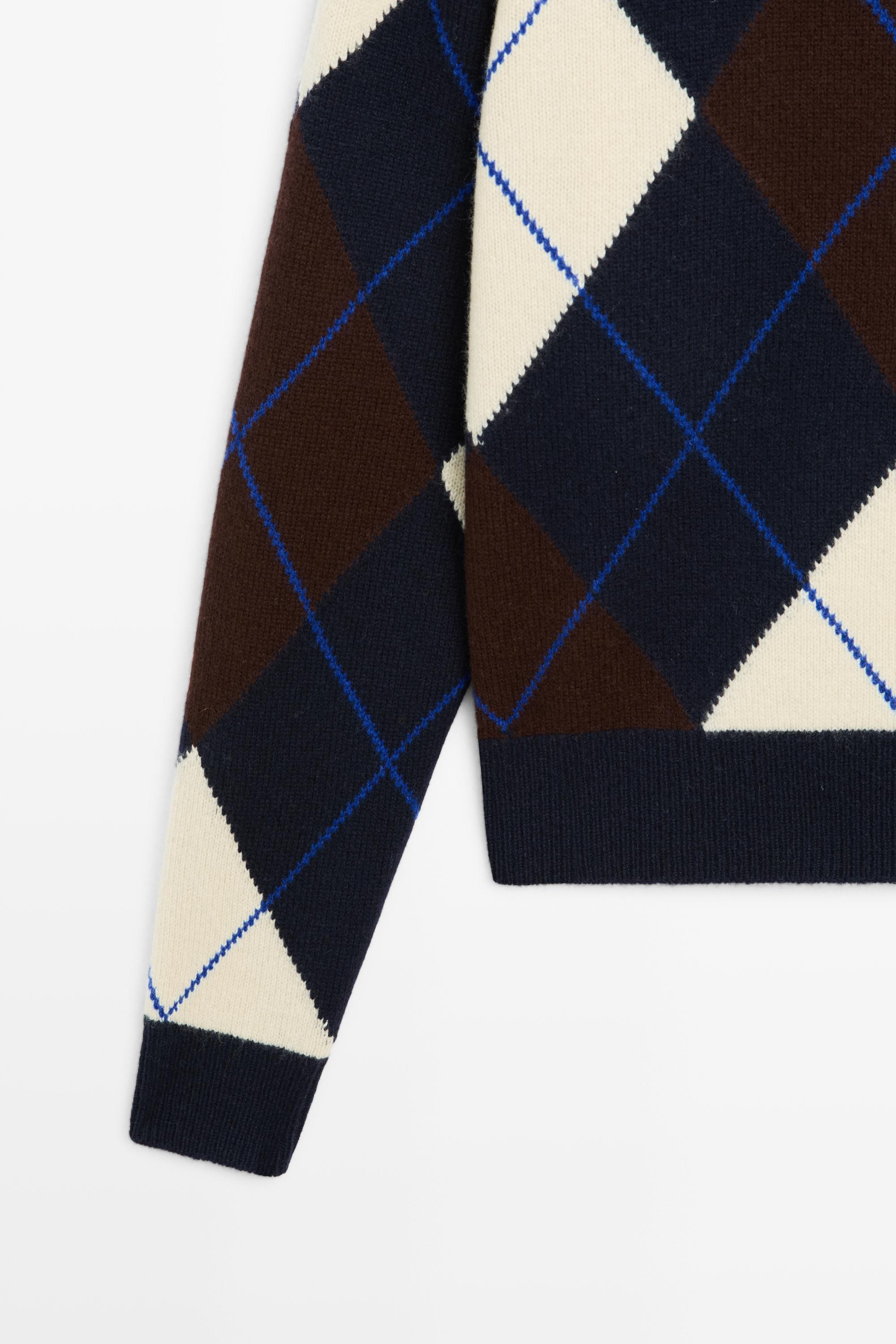 100% wool knit Argyle sweater - NAVY BLUE