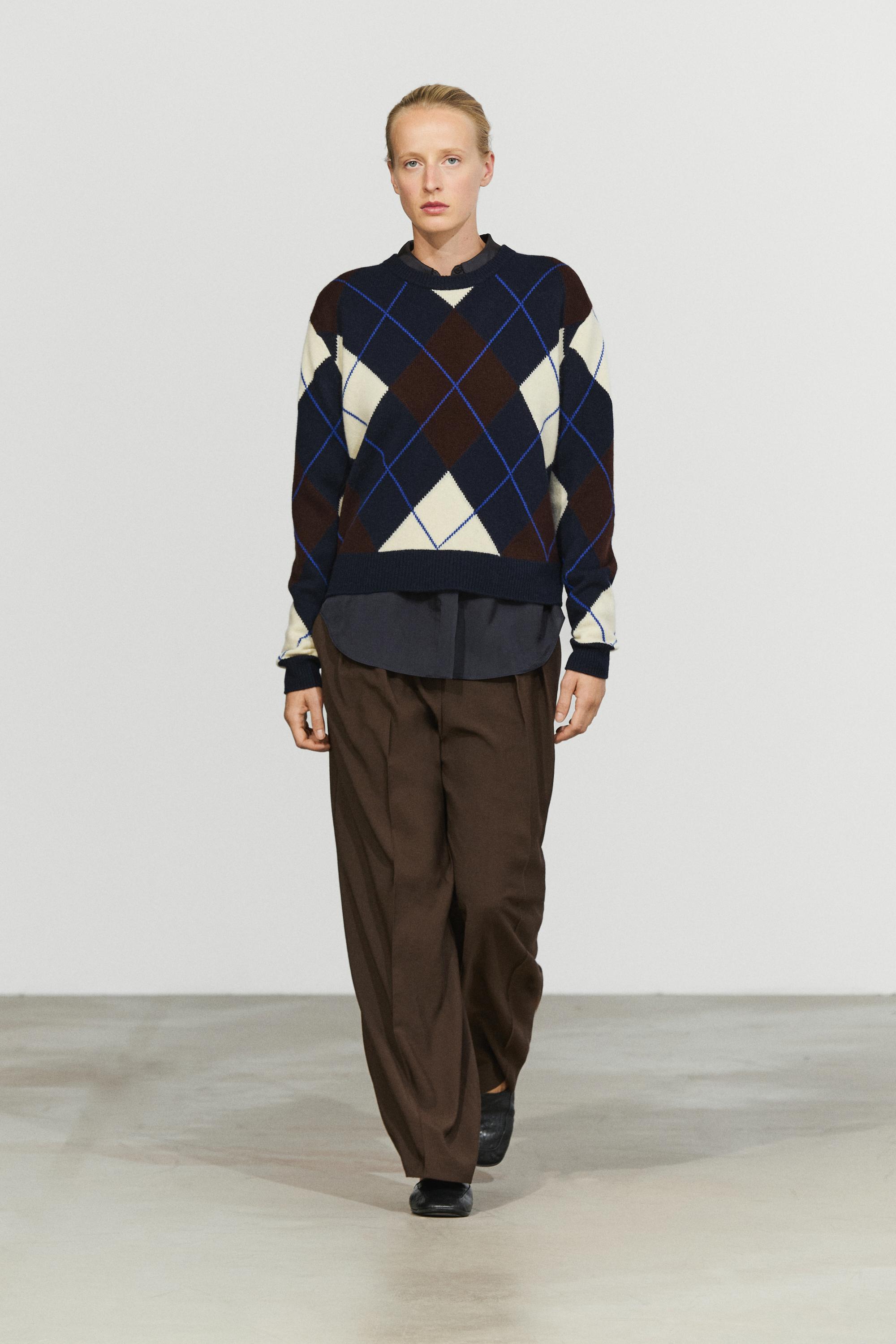 100% wool knit Argyle sweater - NAVY BLUE