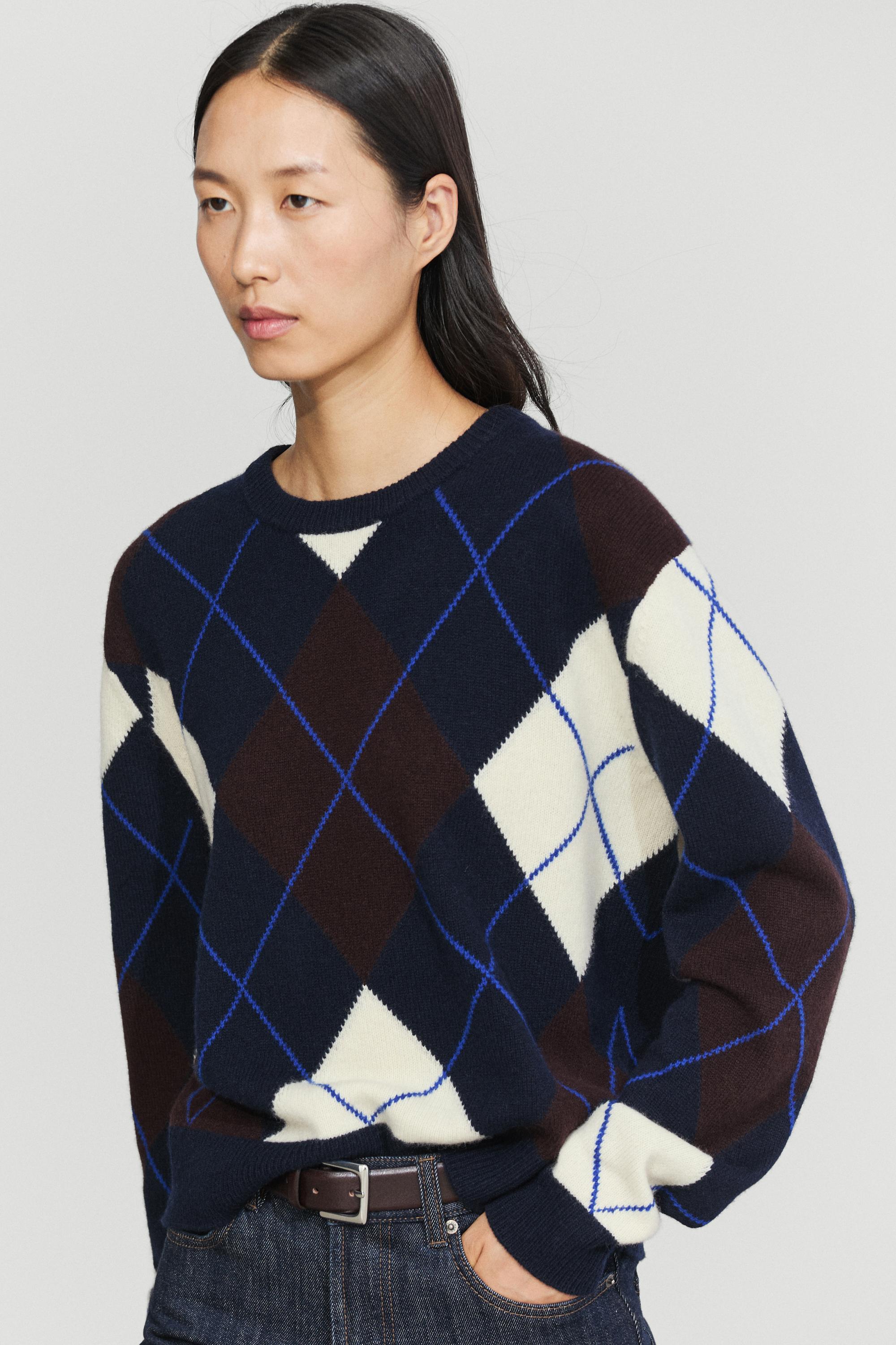100% wool knit Argyle sweater - NAVY BLUE
