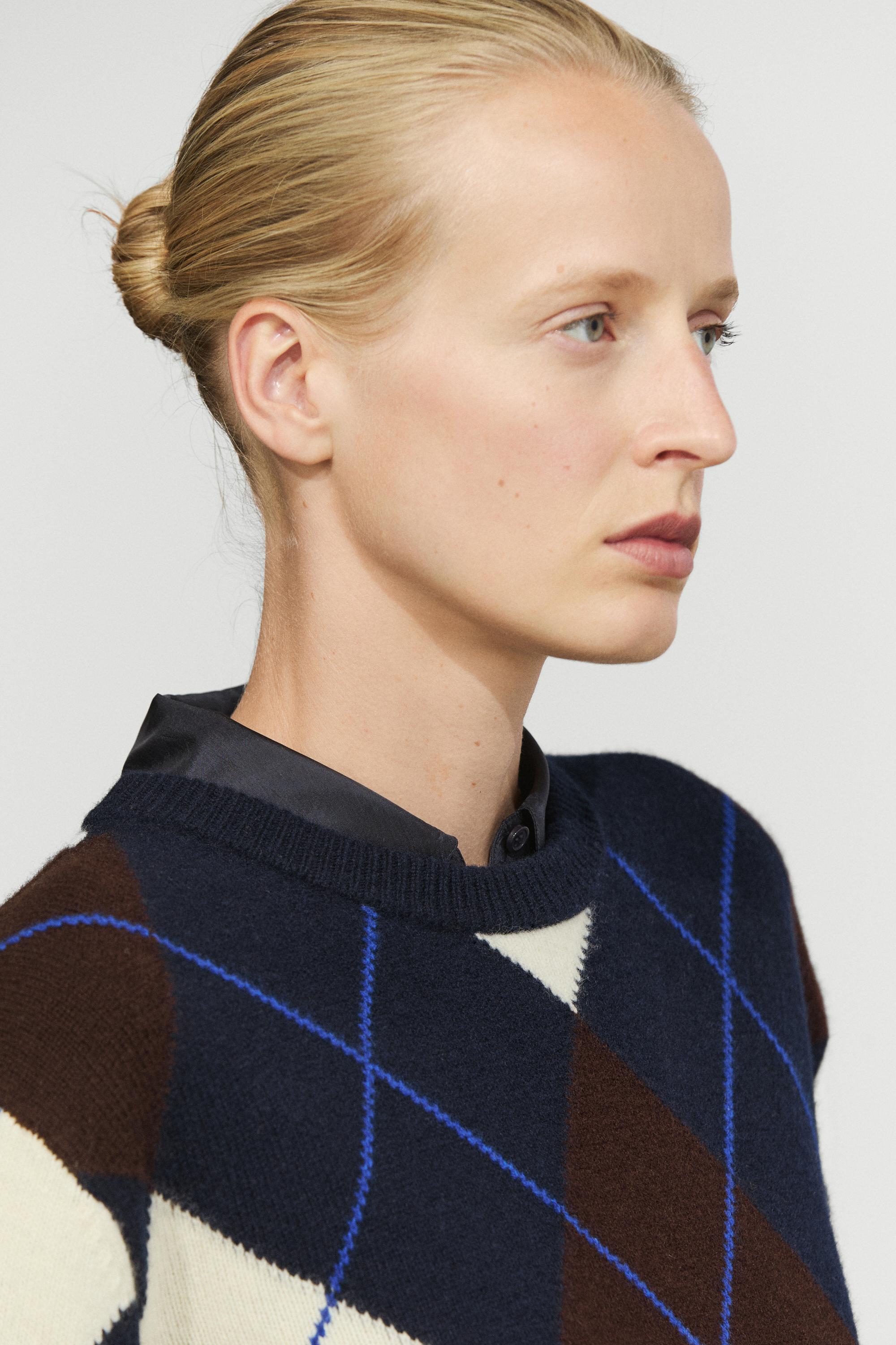 100% wool knit Argyle sweater - NAVY BLUE