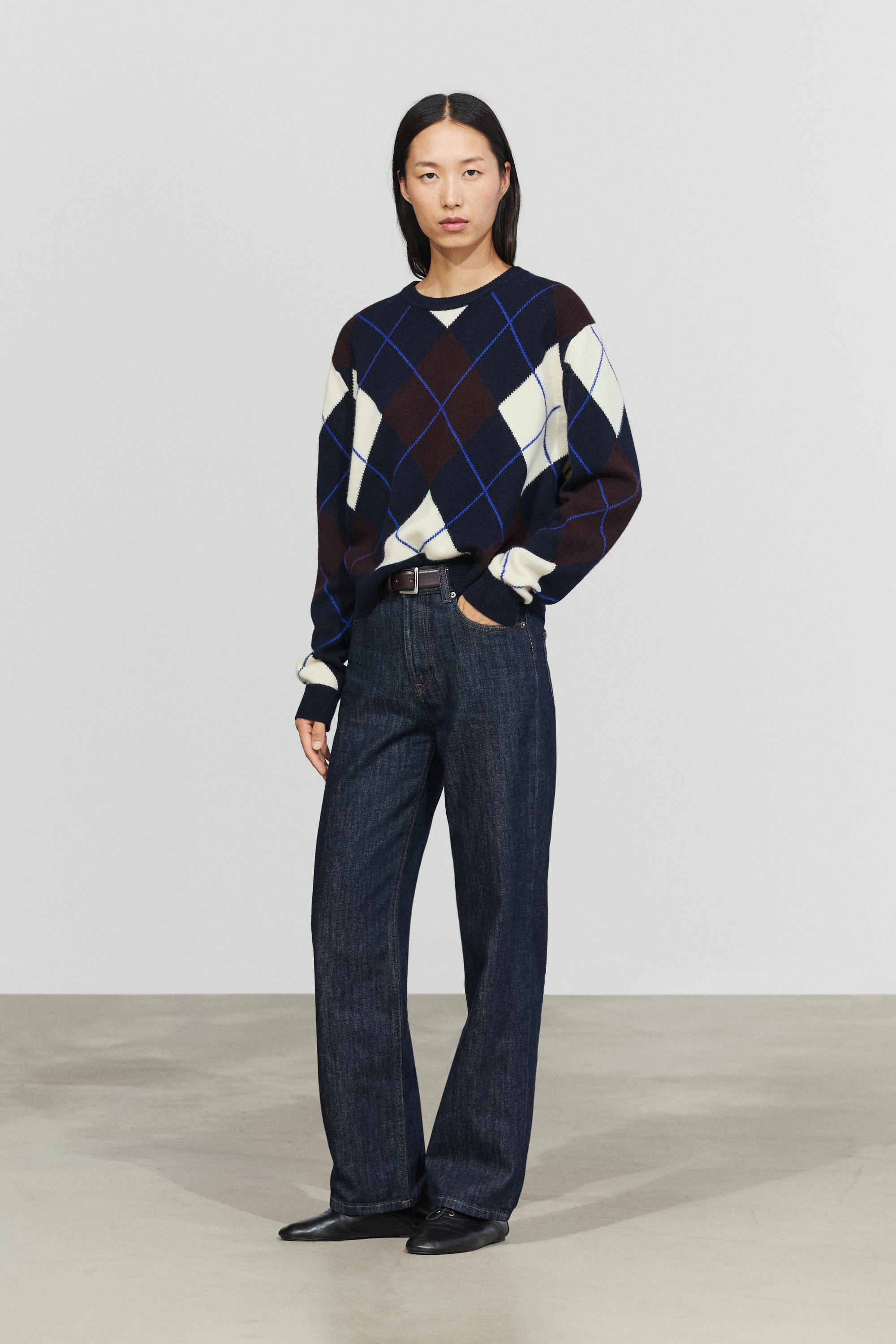 100% wool knit Argyle sweater - NAVY BLUE
