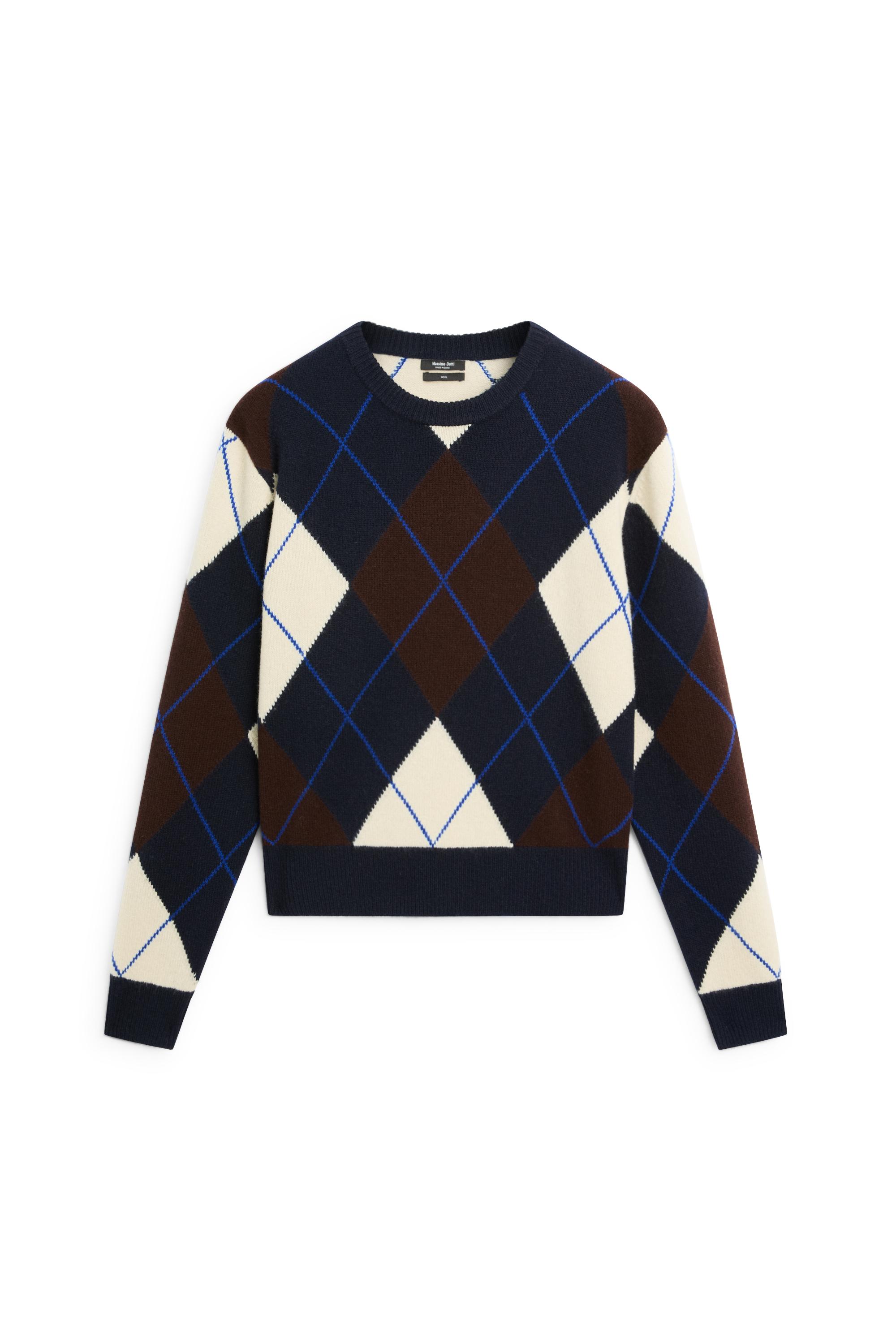 100% wool knit Argyle sweater - NAVY BLUE