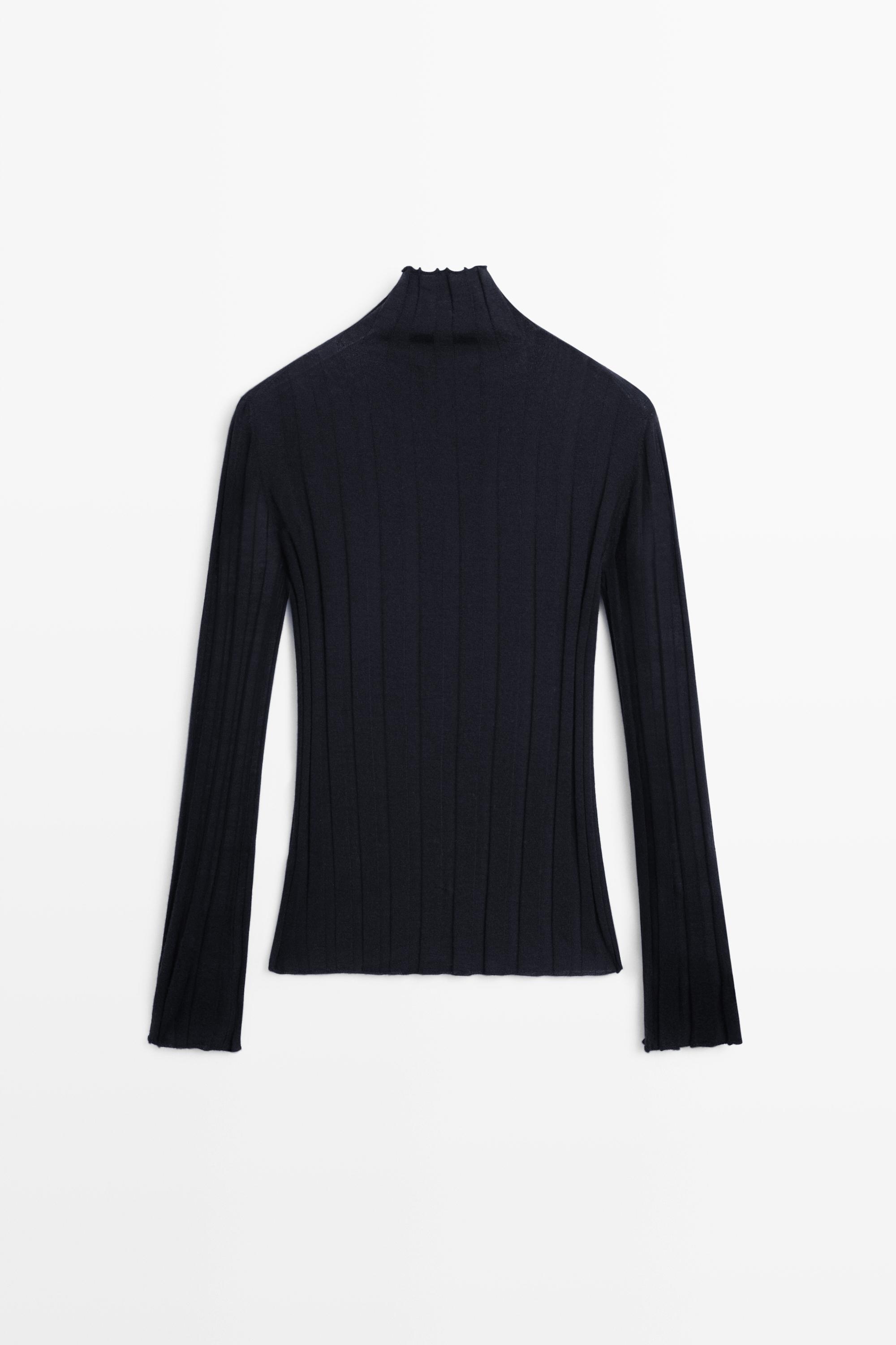 Ribbed mock turtleneck knit sweater - NAVY BLUE