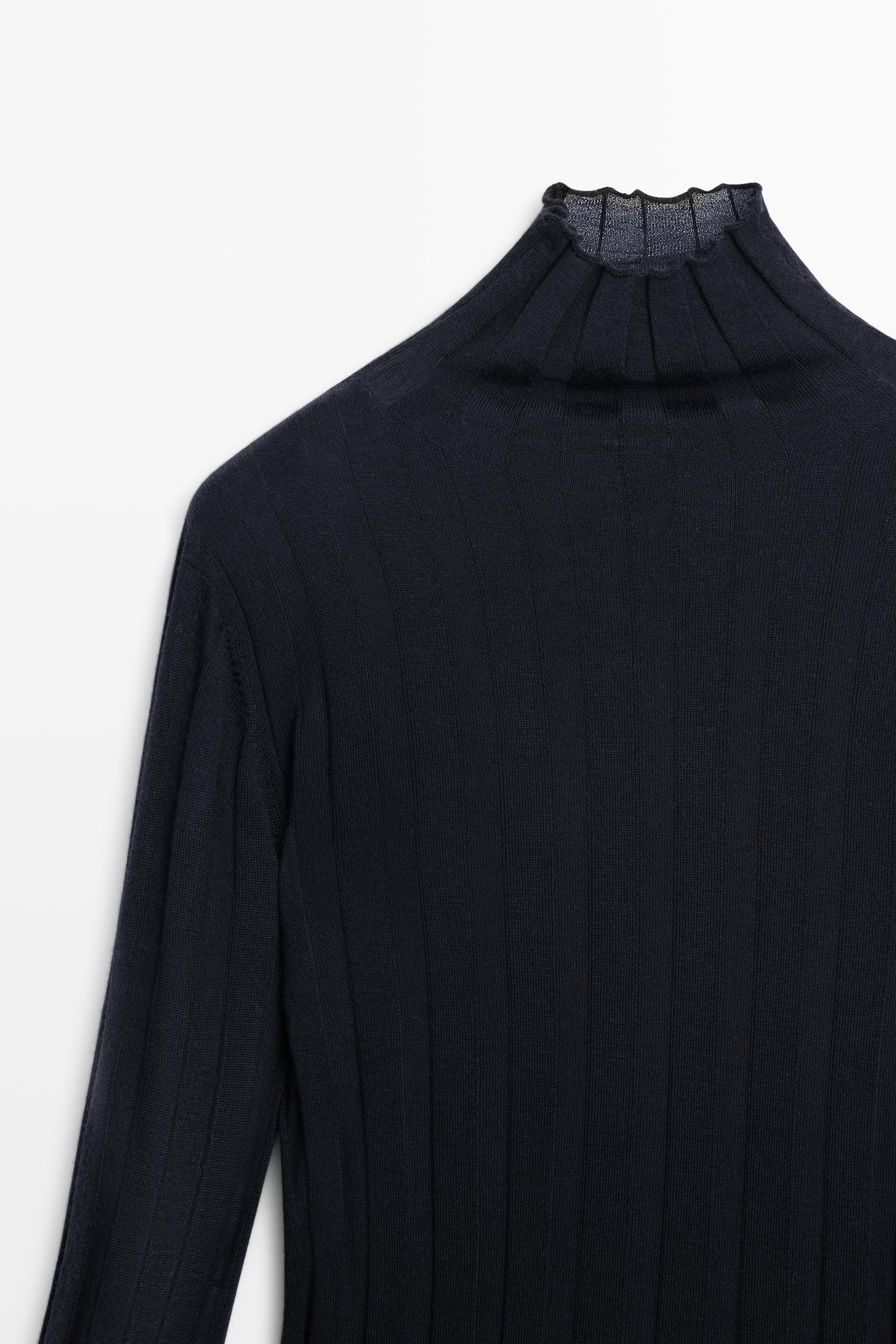 Ribbed mock turtleneck knit sweater - NAVY BLUE