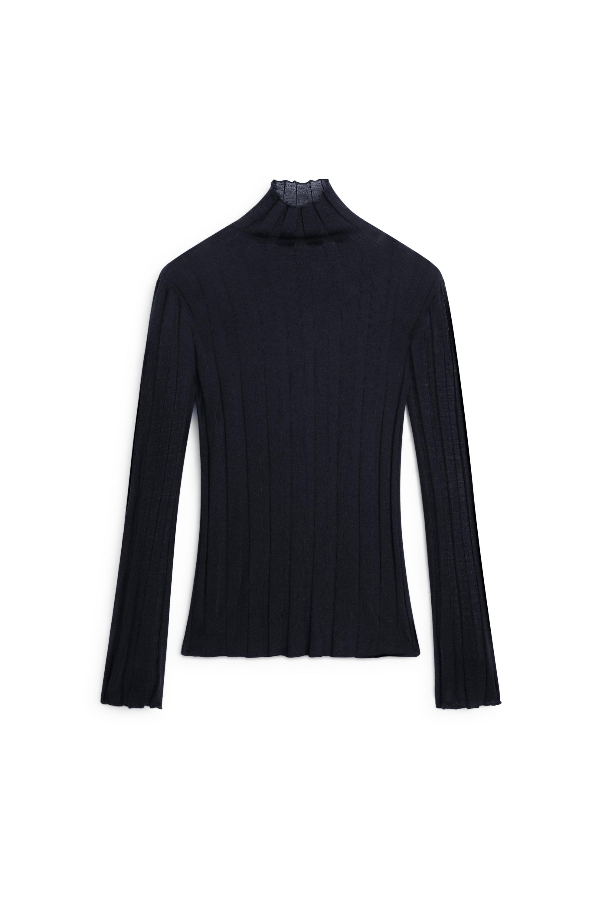 Ribbed mock turtleneck knit sweater - NAVY BLUE