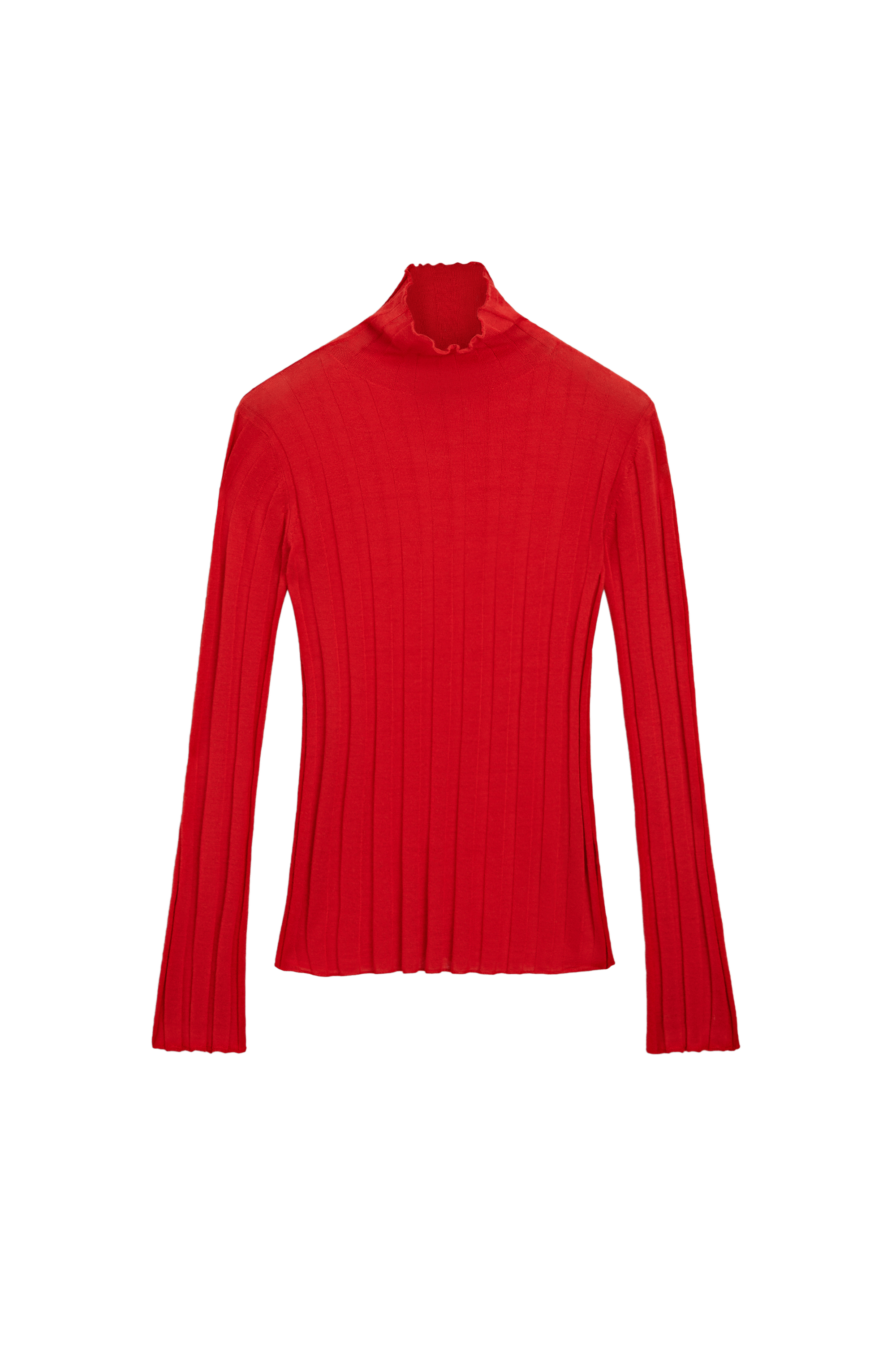 Ribbed mock turtleneck knit sweater - RED