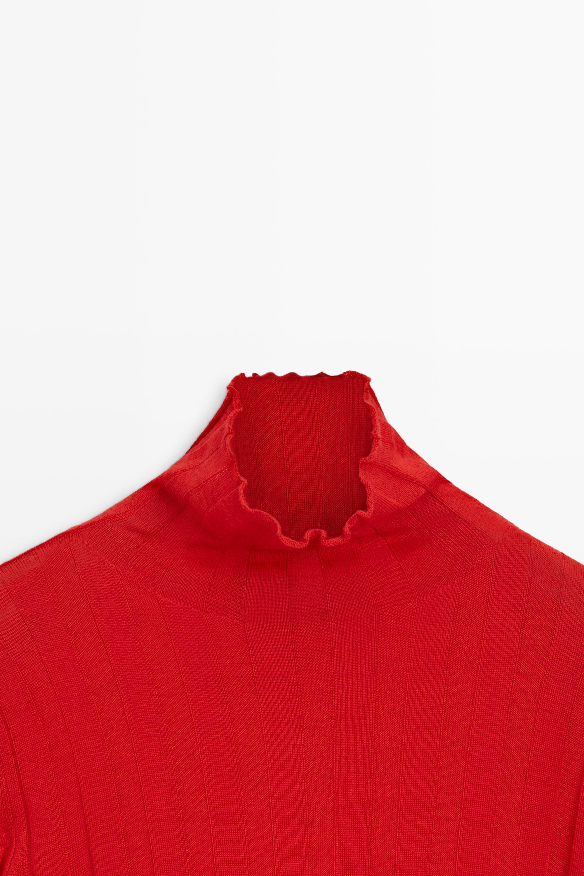 Ribbed mock turtleneck knit sweater - RED