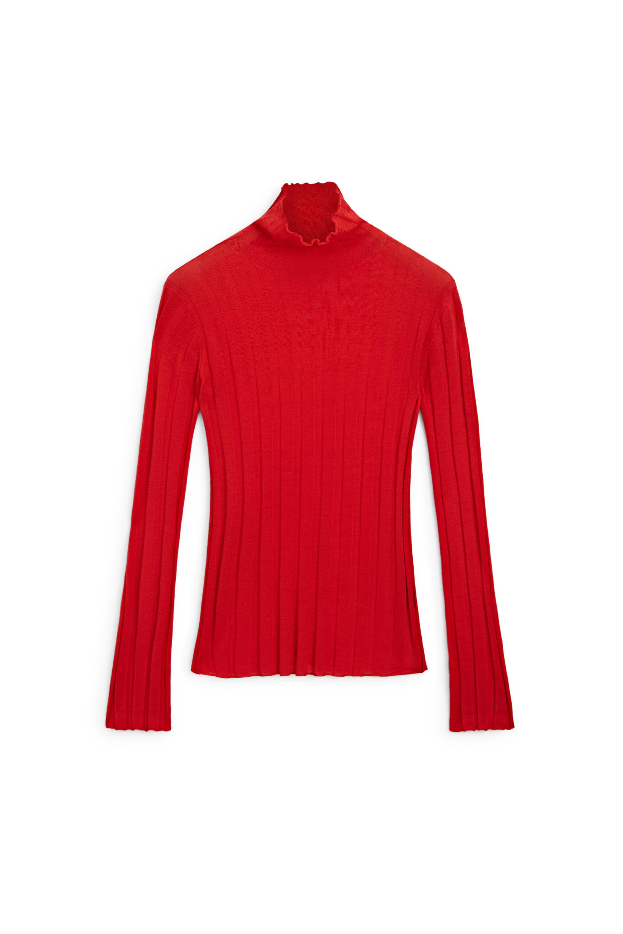 Ribbed mock turtleneck knit sweater - RED