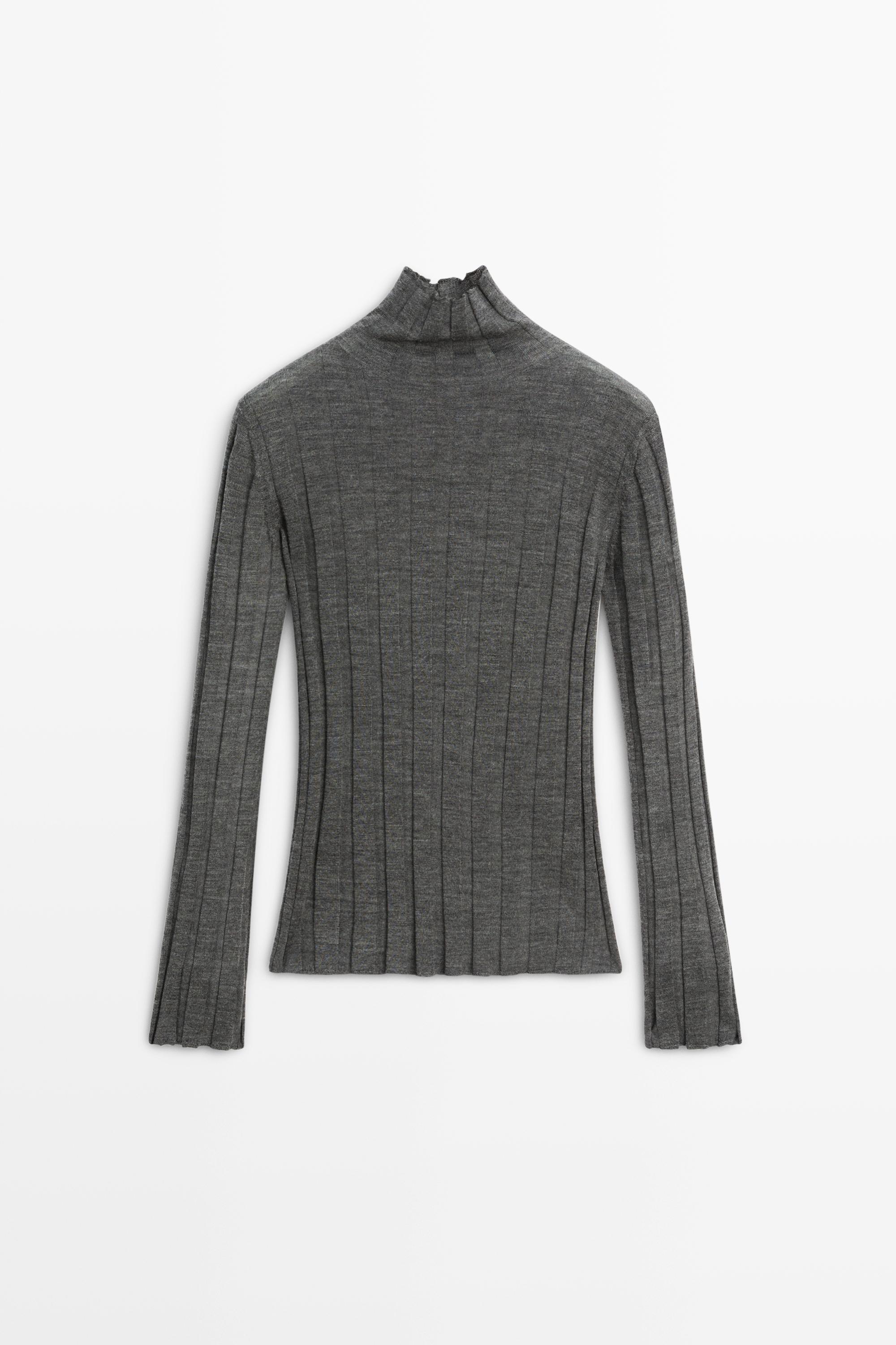 Ribbed mock turtleneck knit sweater - MEDIUM GREY