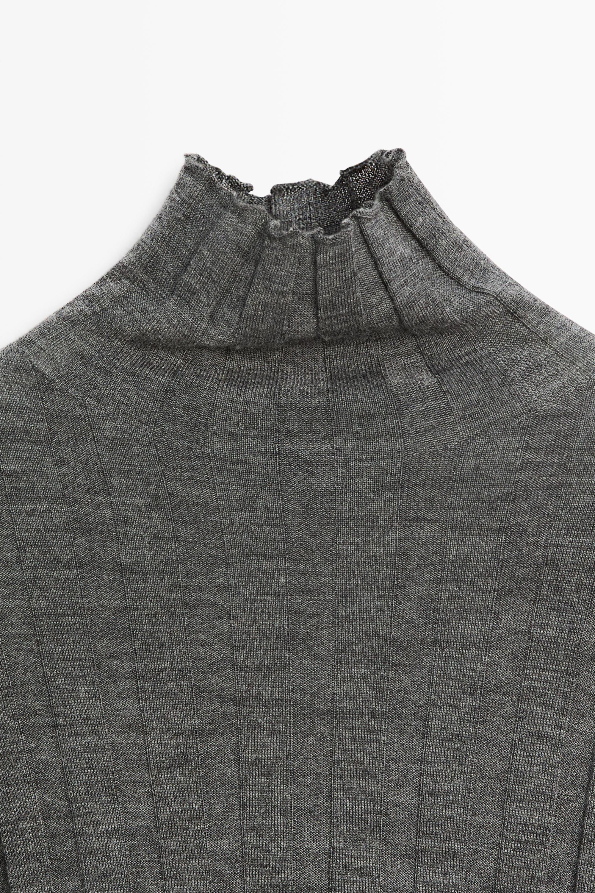 Ribbed mock turtleneck knit sweater - MEDIUM GREY