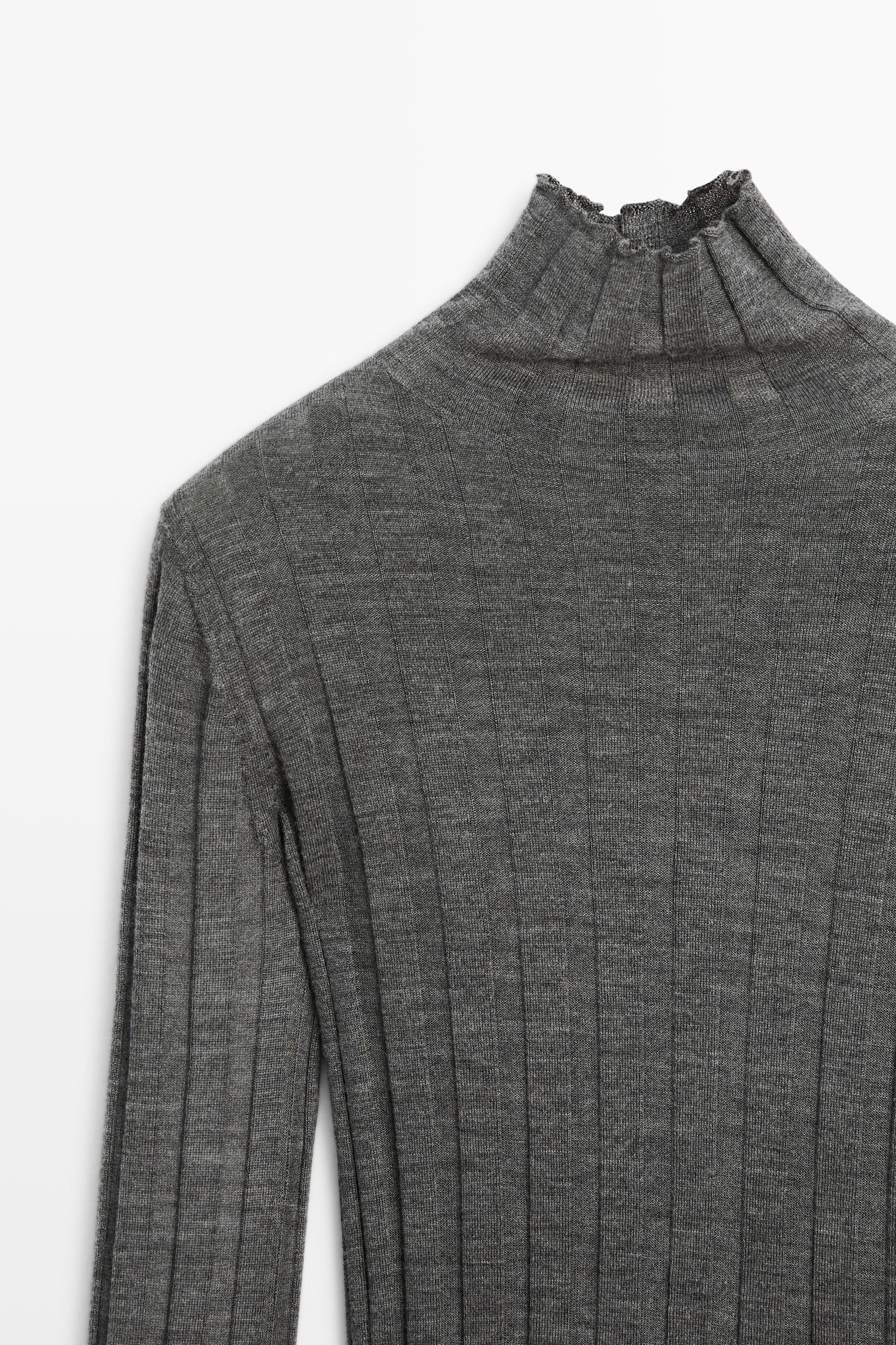 Ribbed mock turtleneck knit sweater - MEDIUM GREY