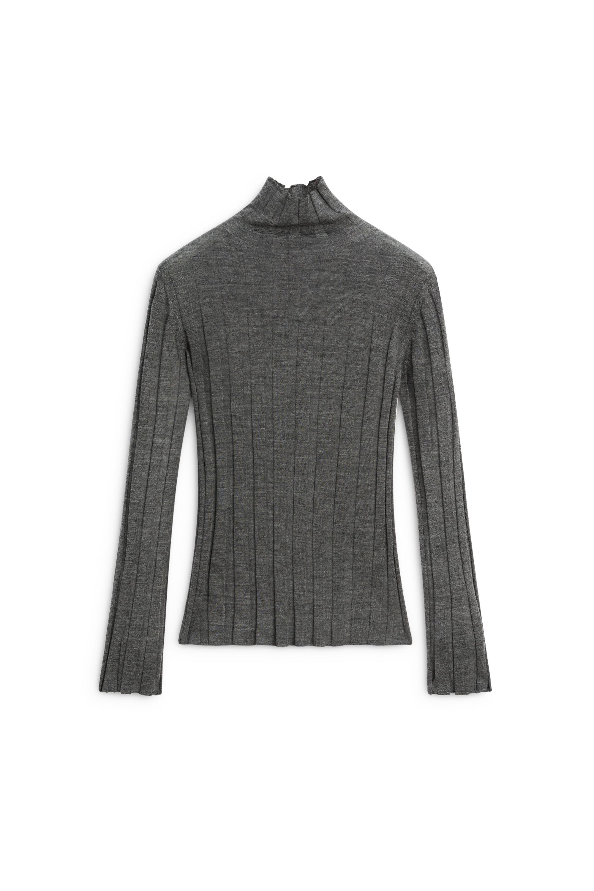 Ribbed mock turtleneck knit sweater - MEDIUM GREY