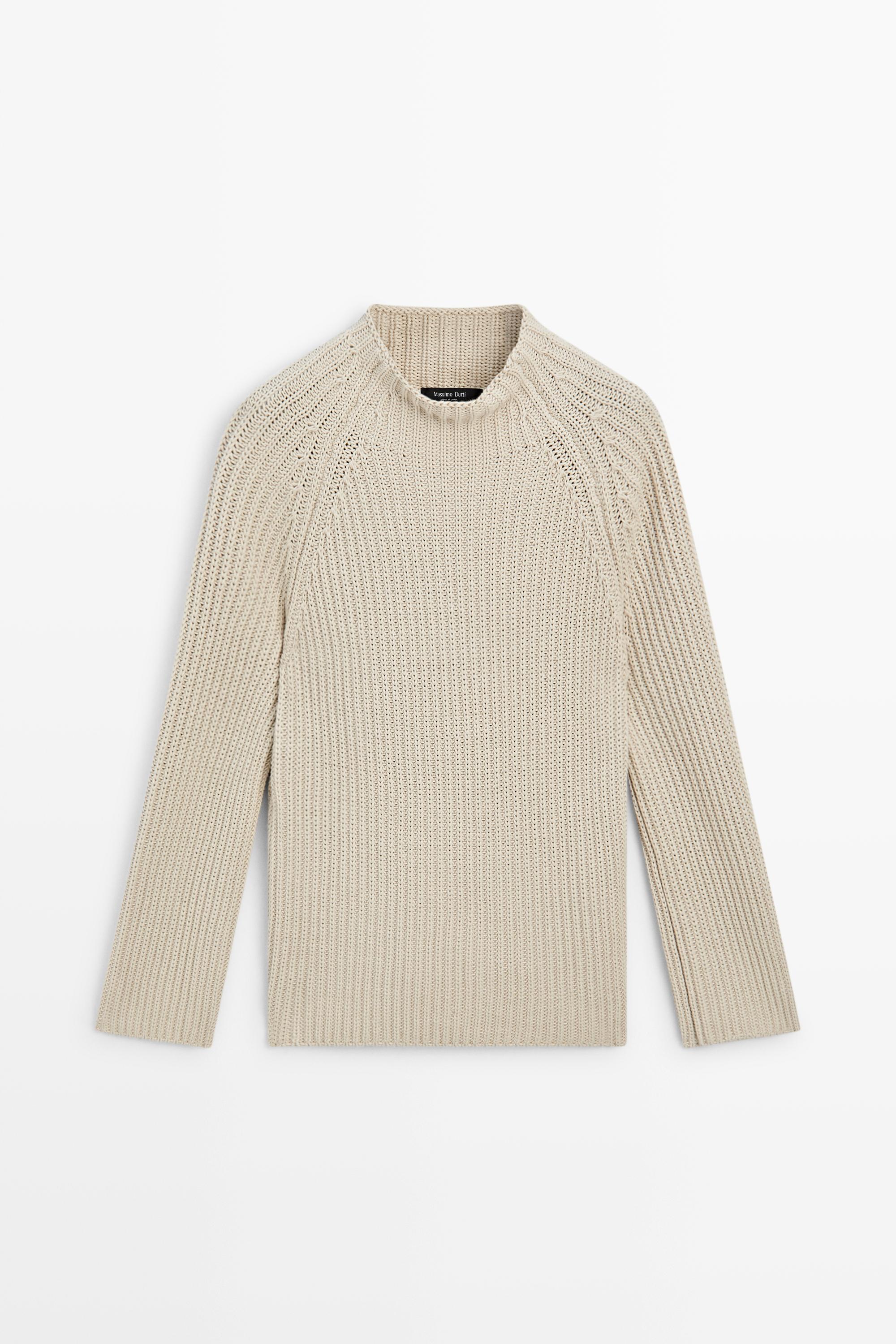 100% cotton purl knit sweater - STONE