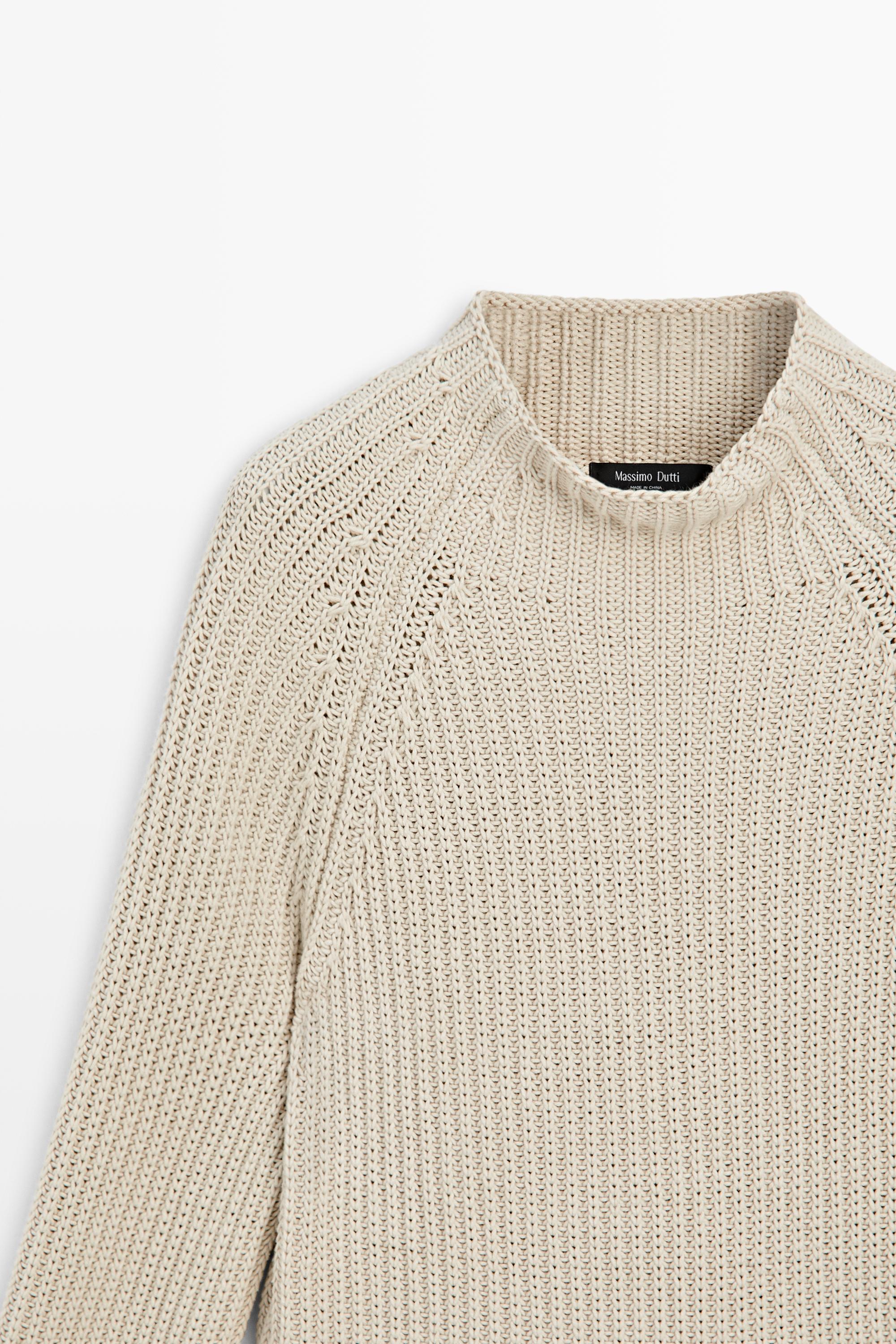 100% cotton purl knit sweater - STONE