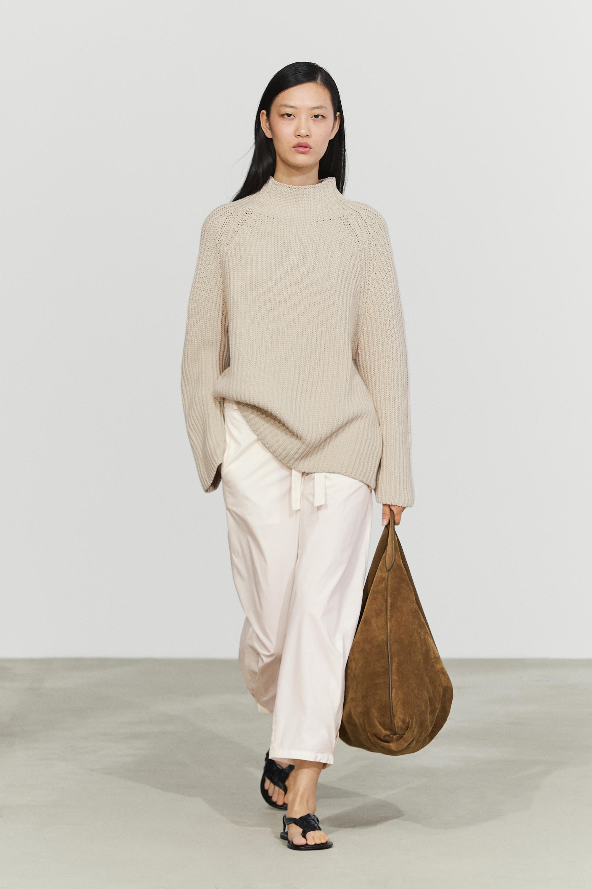 100% cotton purl knit sweater - STONE