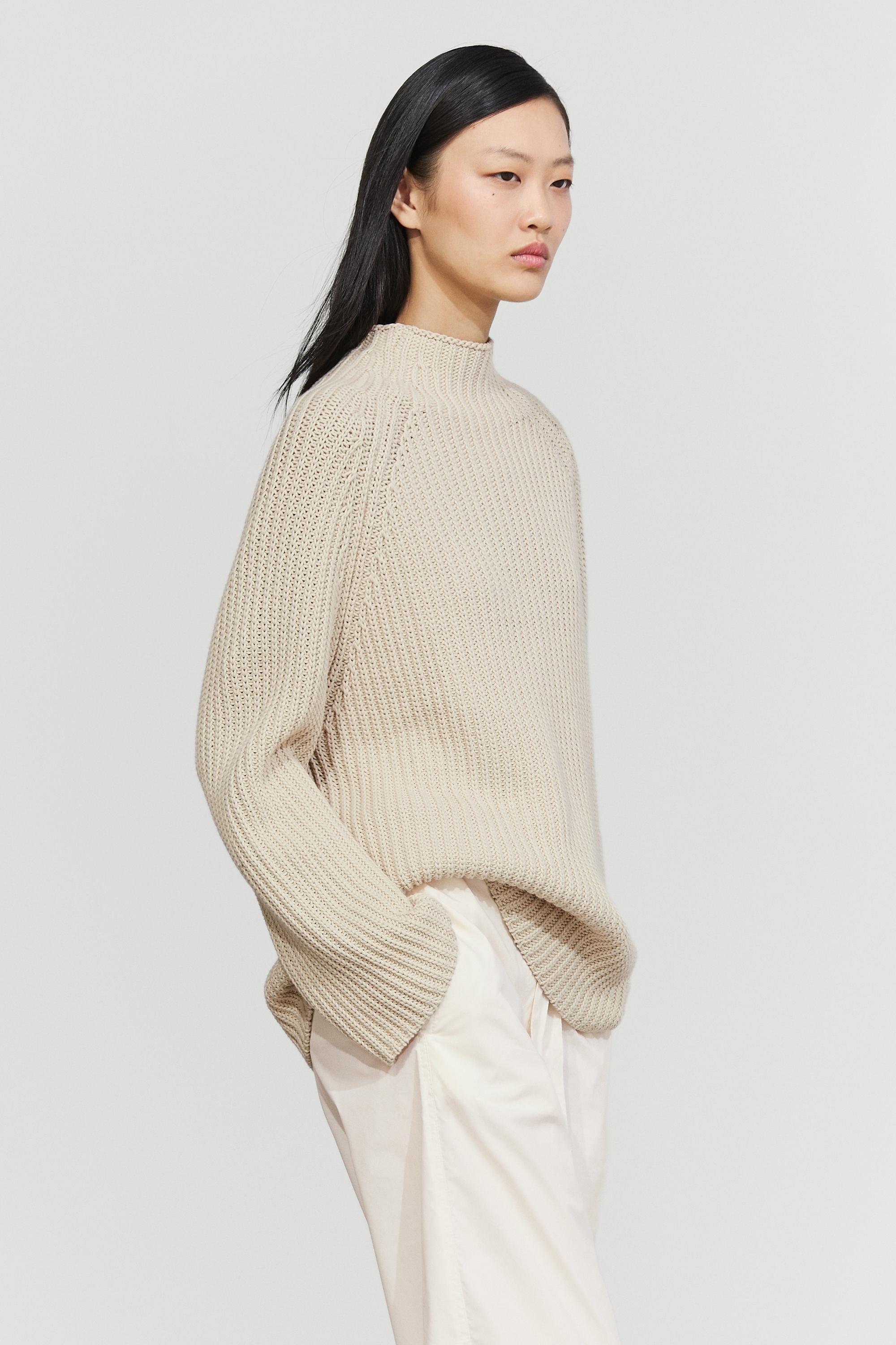 100% cotton purl knit sweater - STONE