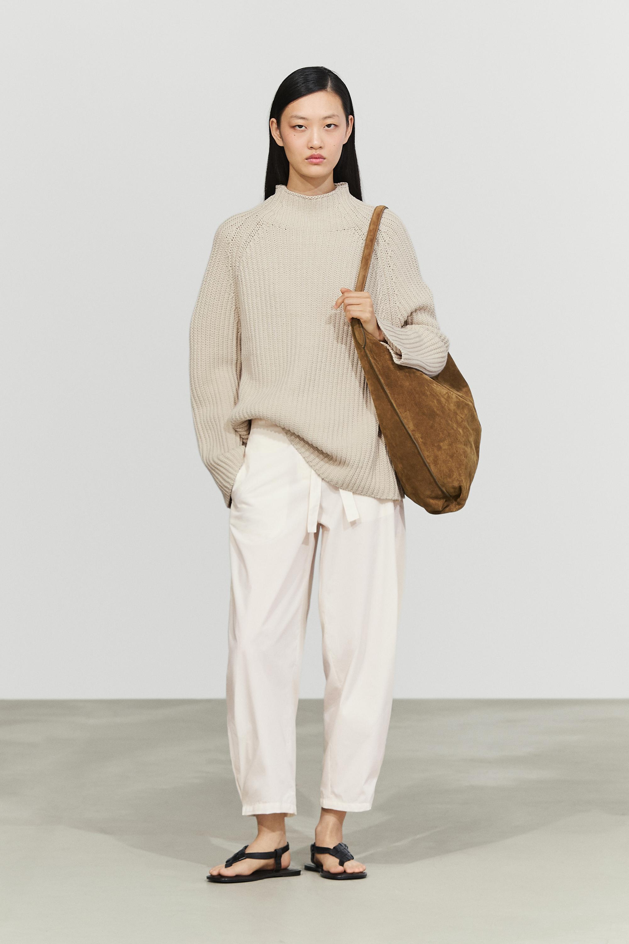 100% cotton purl knit sweater - STONE