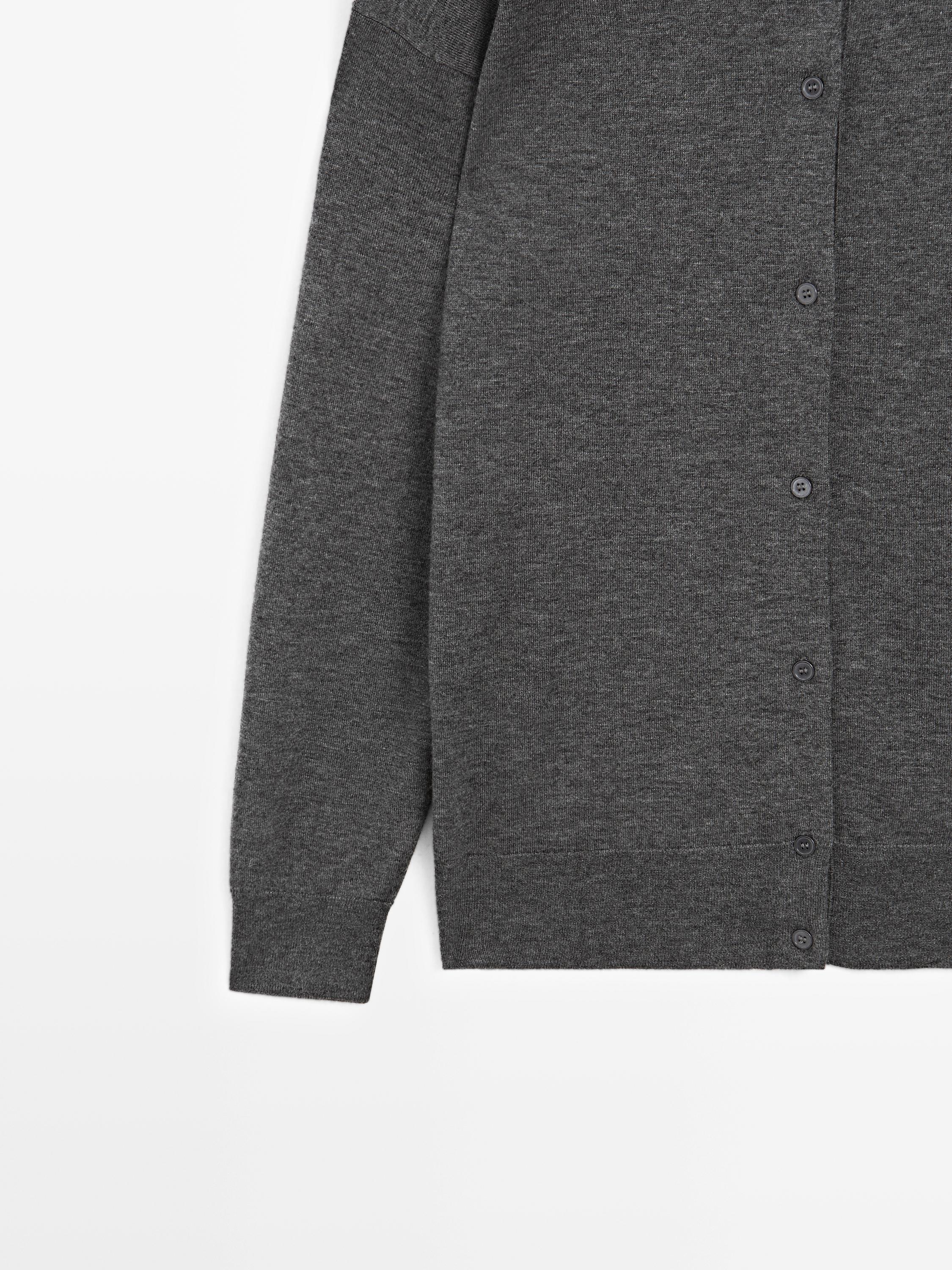 Long knit buttoned cardigan - MEDIUM GREY