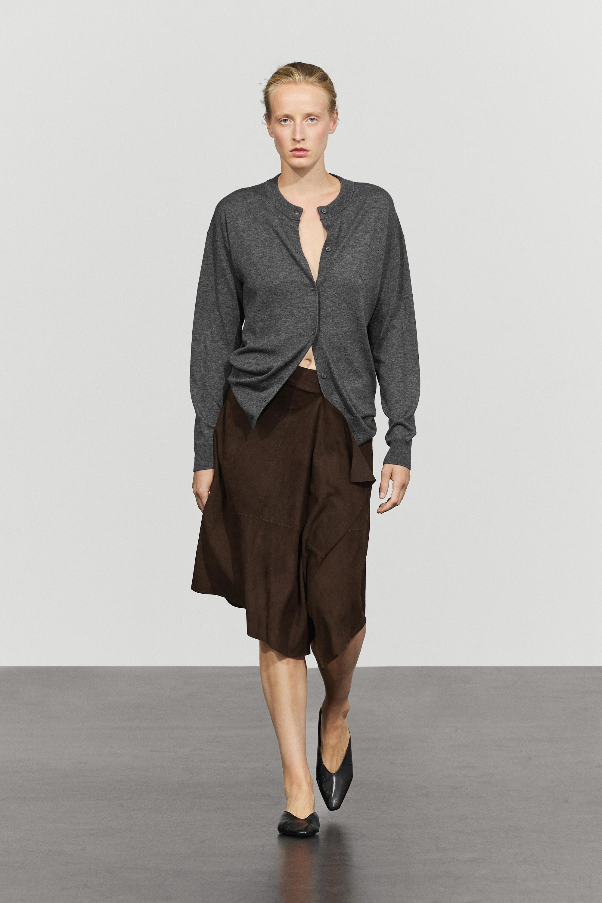 Long knit buttoned cardigan - MEDIUM GREY