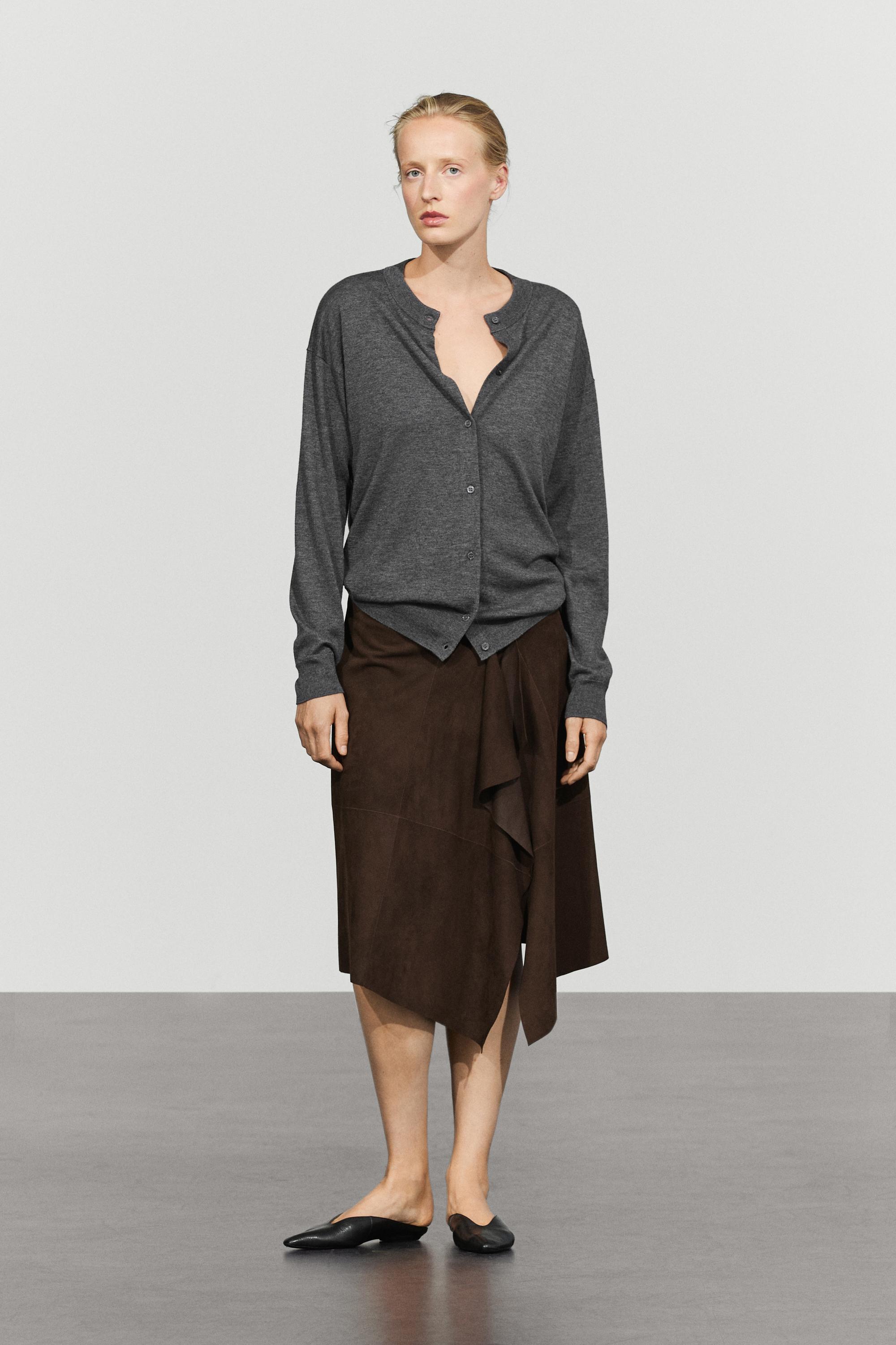 Long knit buttoned cardigan - MEDIUM GREY