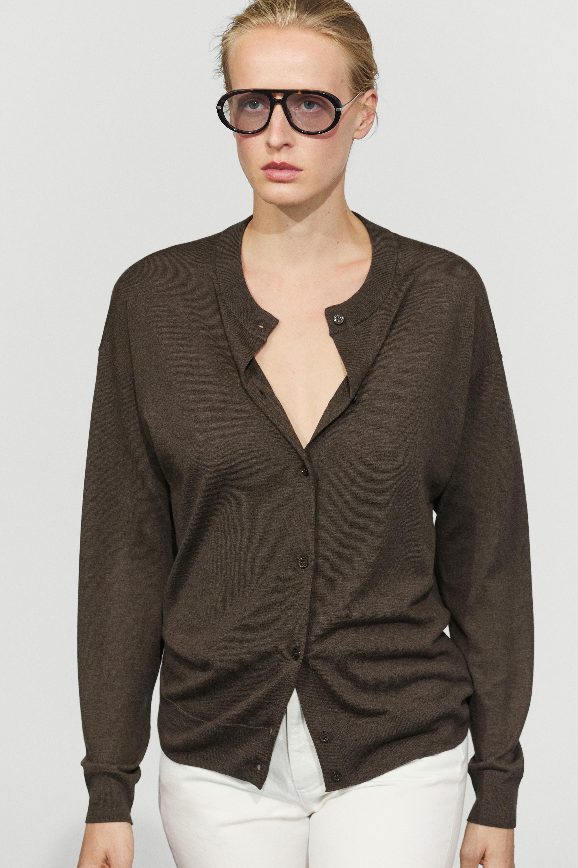Long knit buttoned cardigan - MOLE BROWN