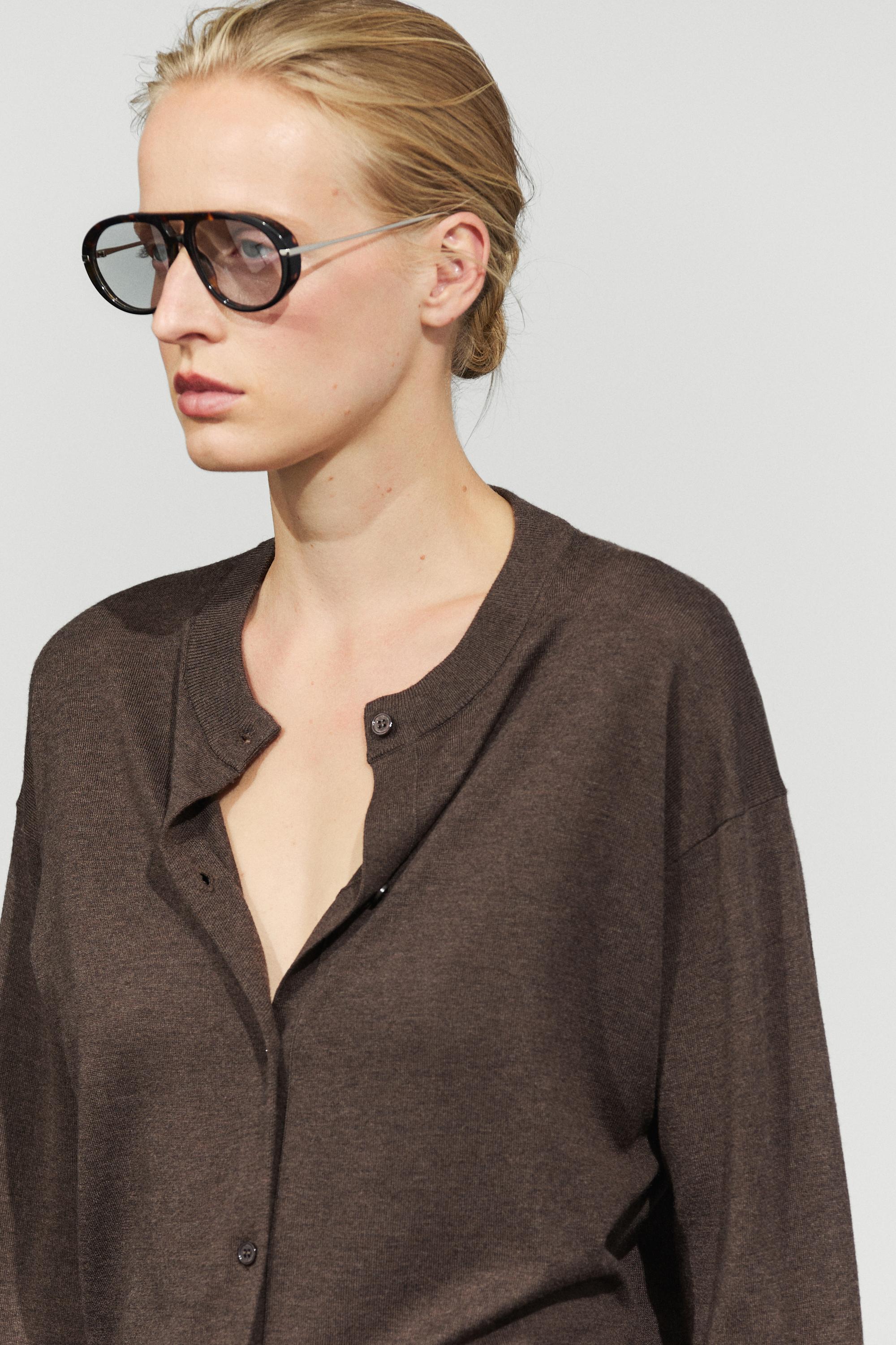 Long knit buttoned cardigan - MOLE BROWN