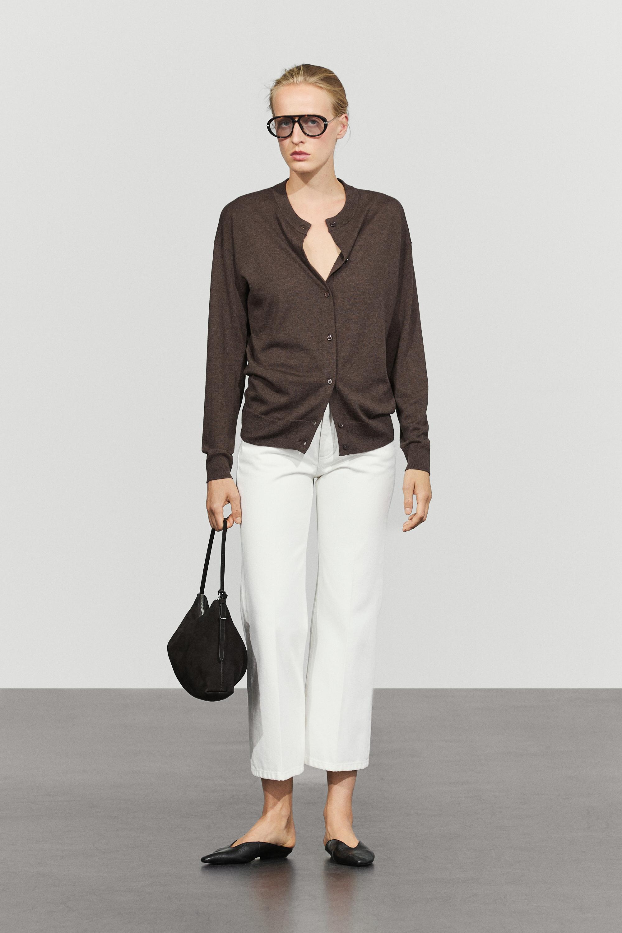 Long knit buttoned cardigan - MOLE BROWN