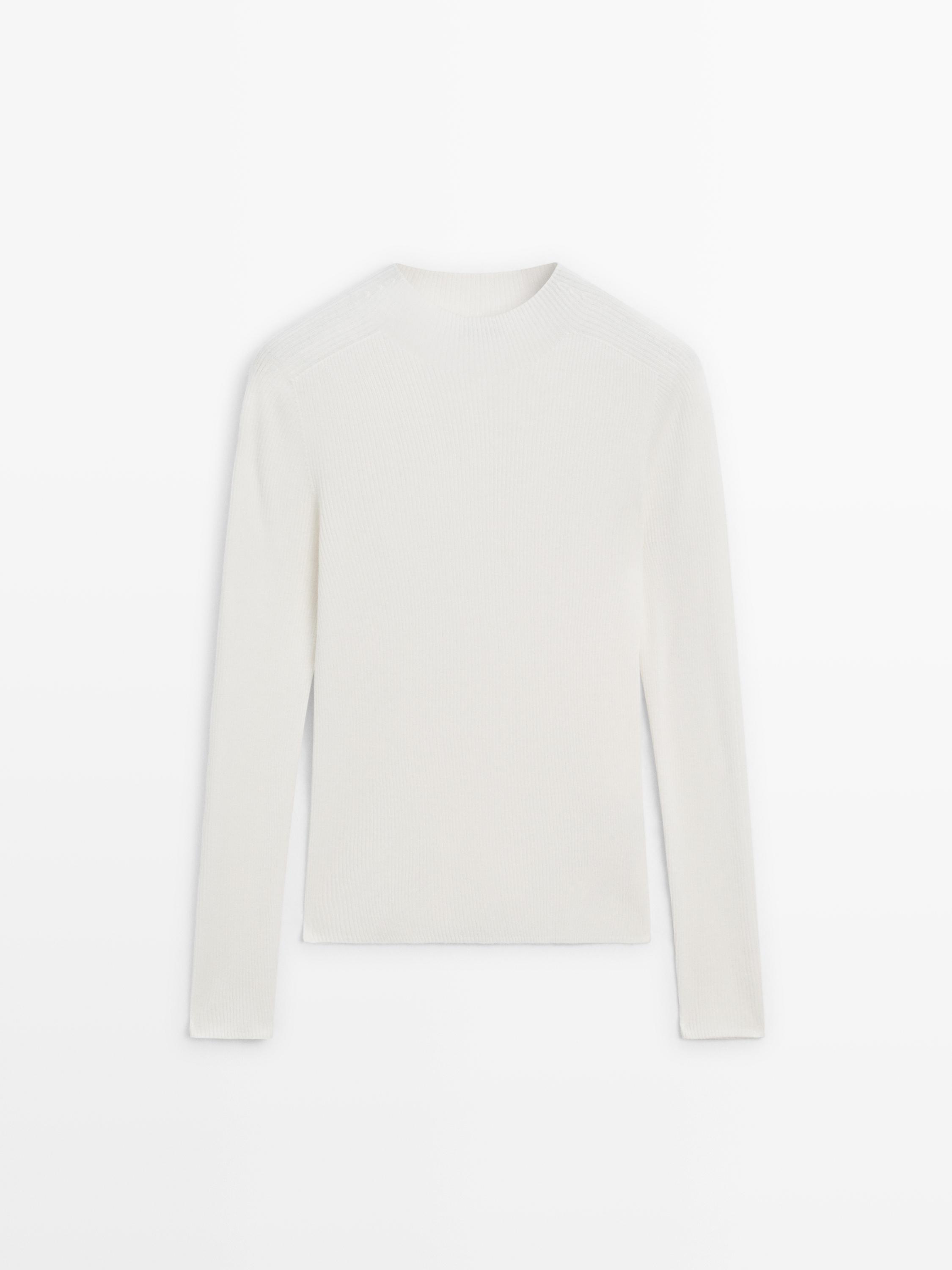Ribbed knit mock turtleneck sweater - CREAM