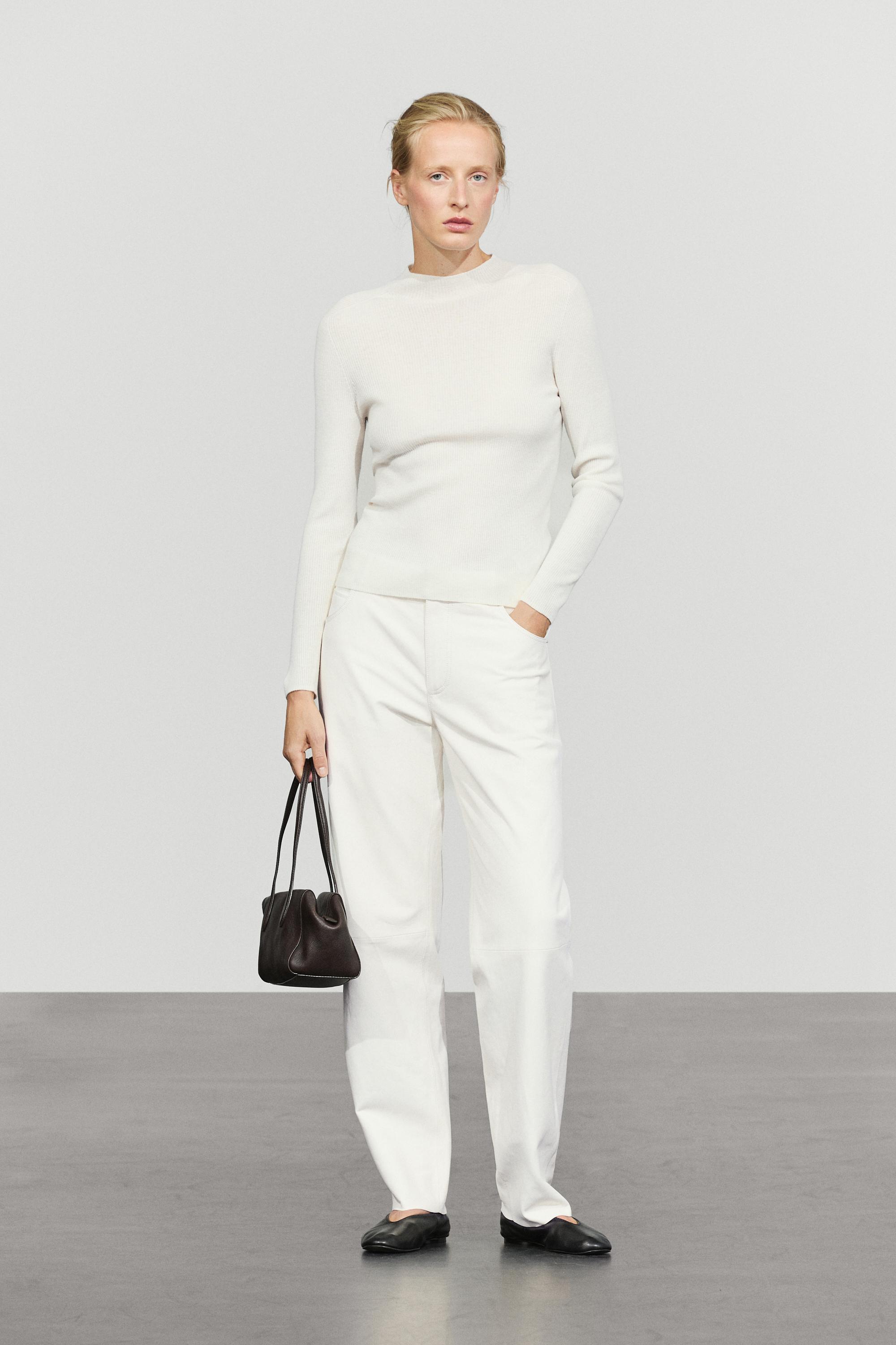 Ribbed knit mock turtleneck sweater - CREAM