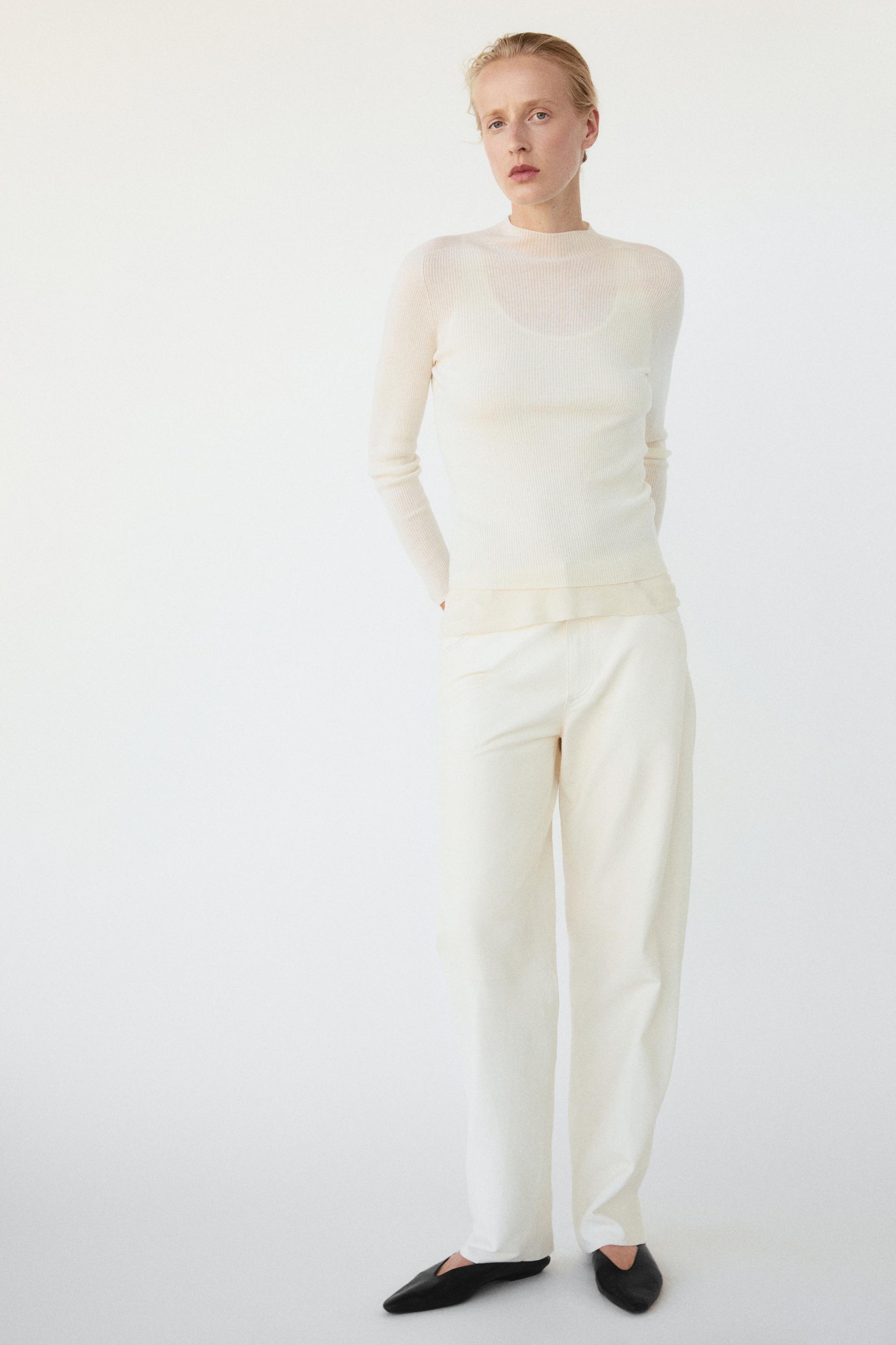 Ribbed knit mock turtleneck sweater - CREAM