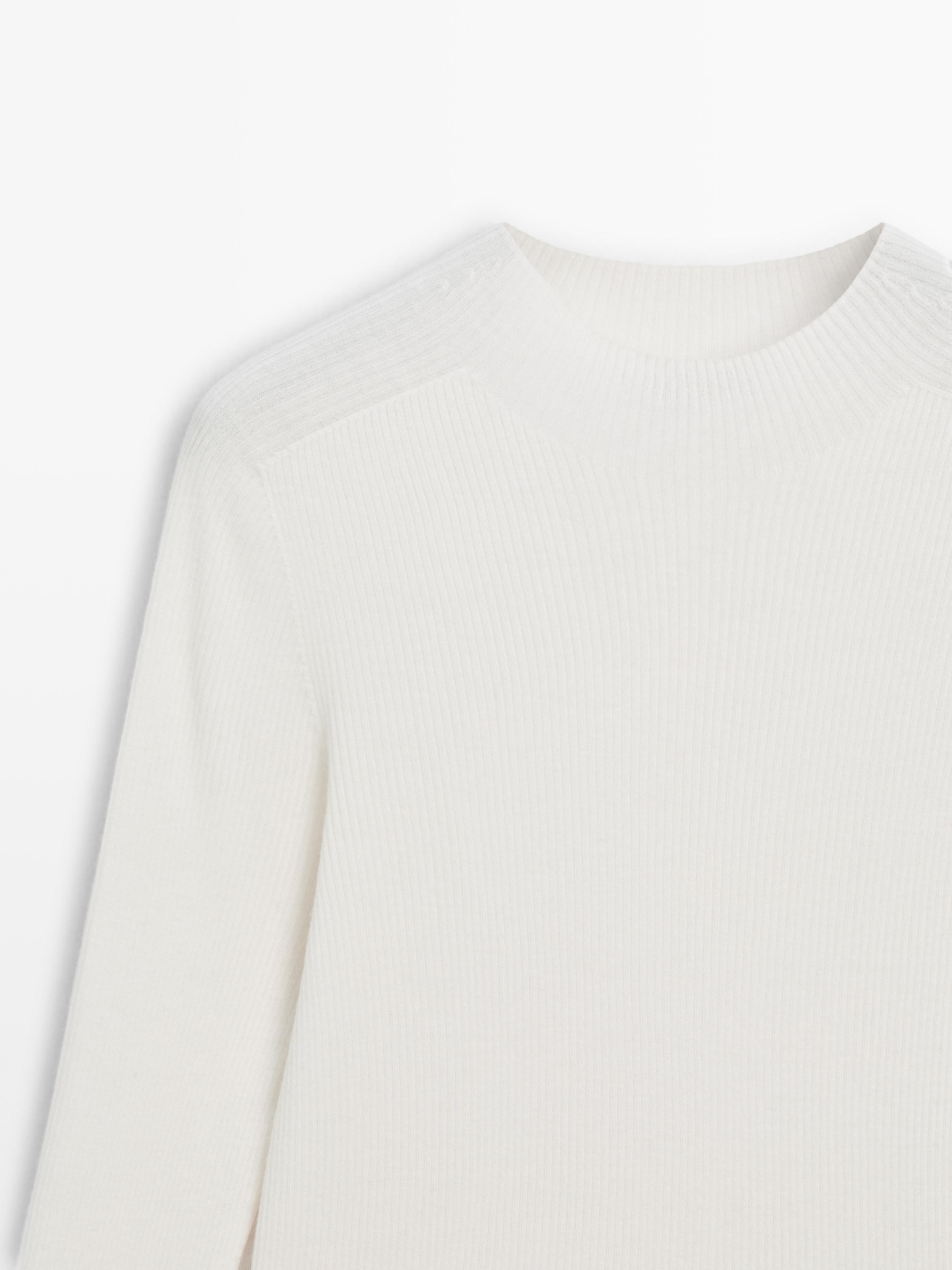 Ribbed knit mock turtleneck sweater - CREAM