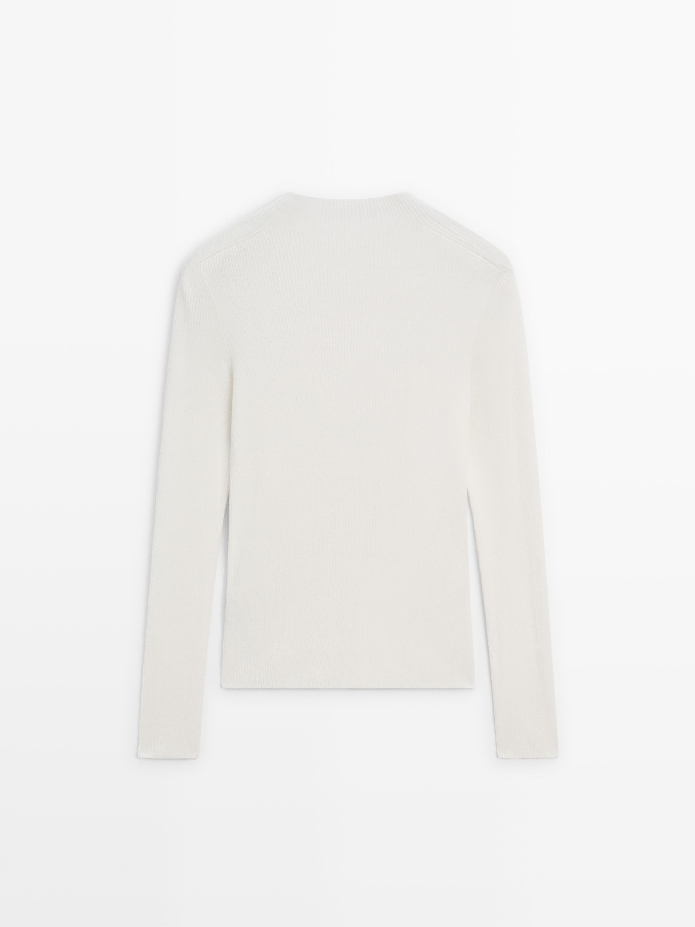 Ribbed knit mock turtleneck sweater - CREAM
