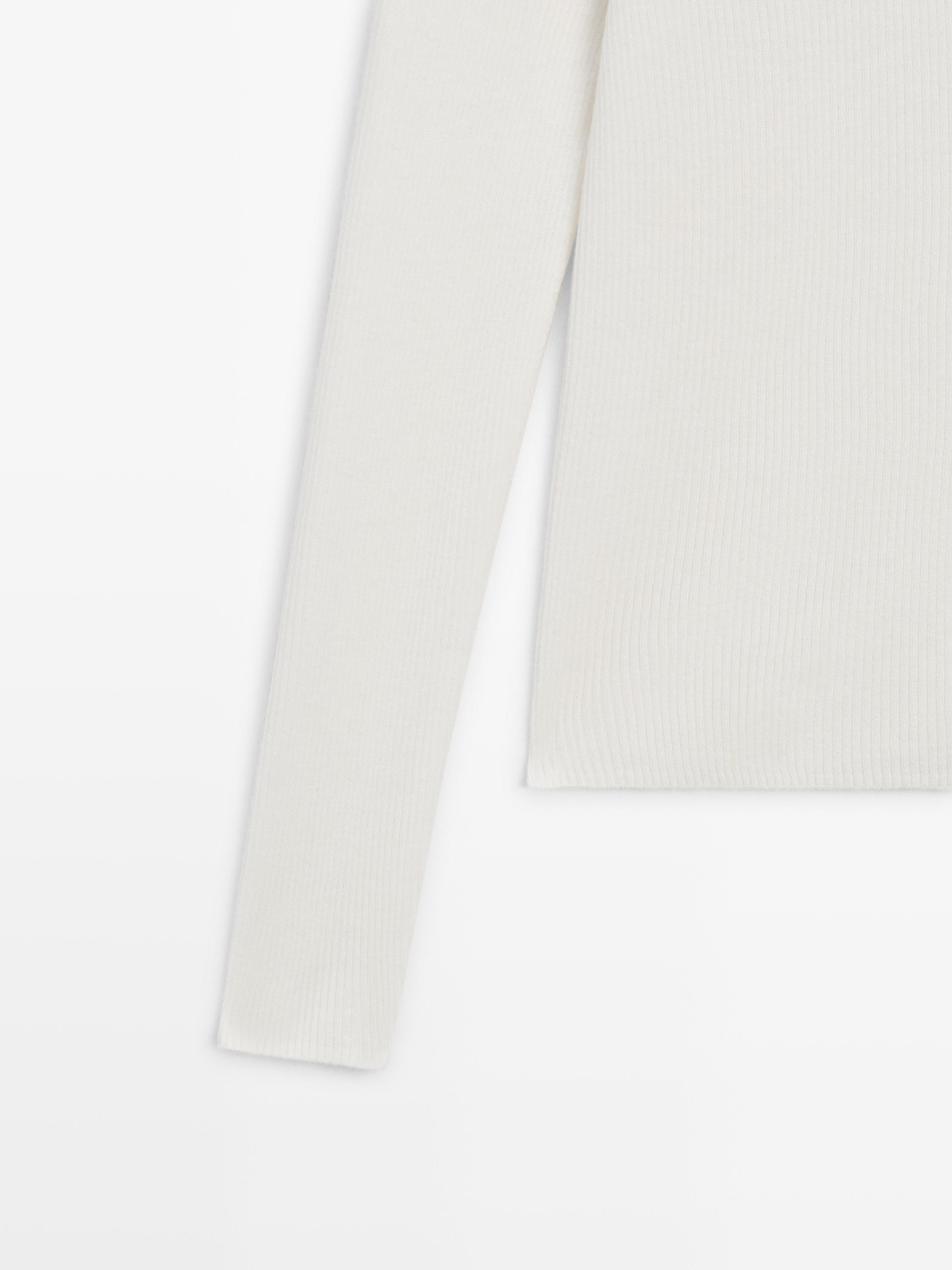 Ribbed knit mock turtleneck sweater - CREAM