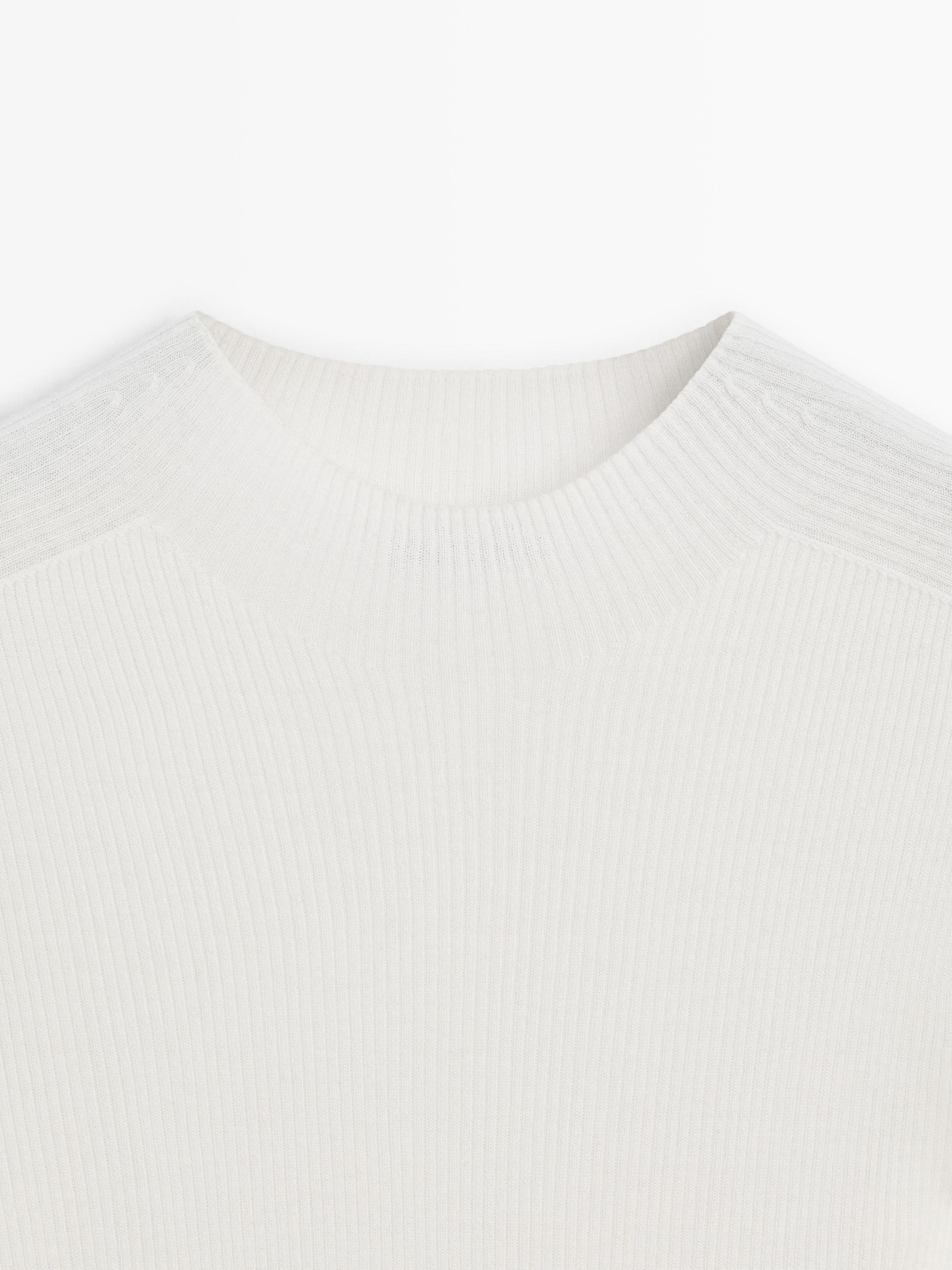 Ribbed knit mock turtleneck sweater - CREAM