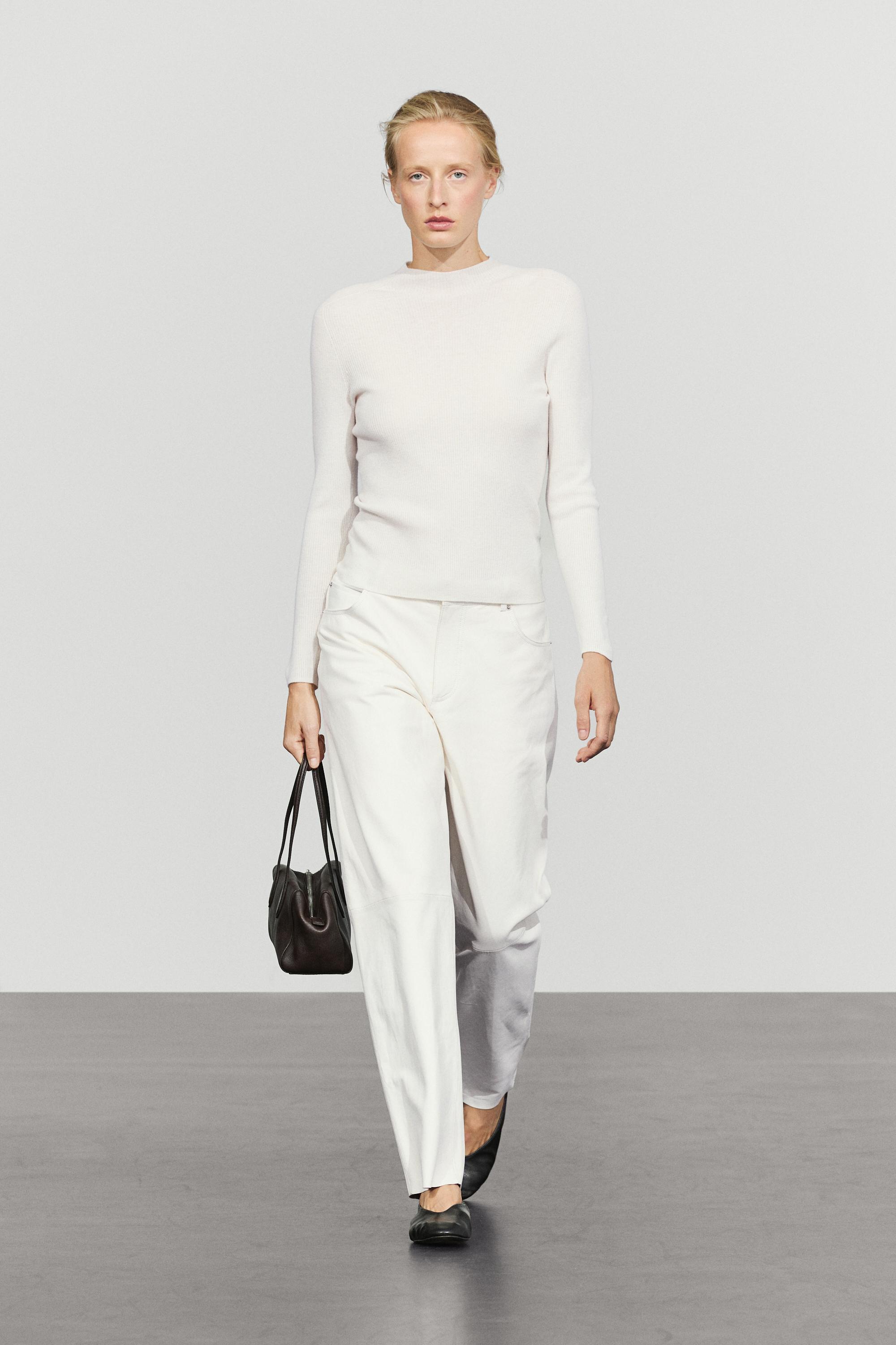 Ribbed knit mock turtleneck sweater - CREAM