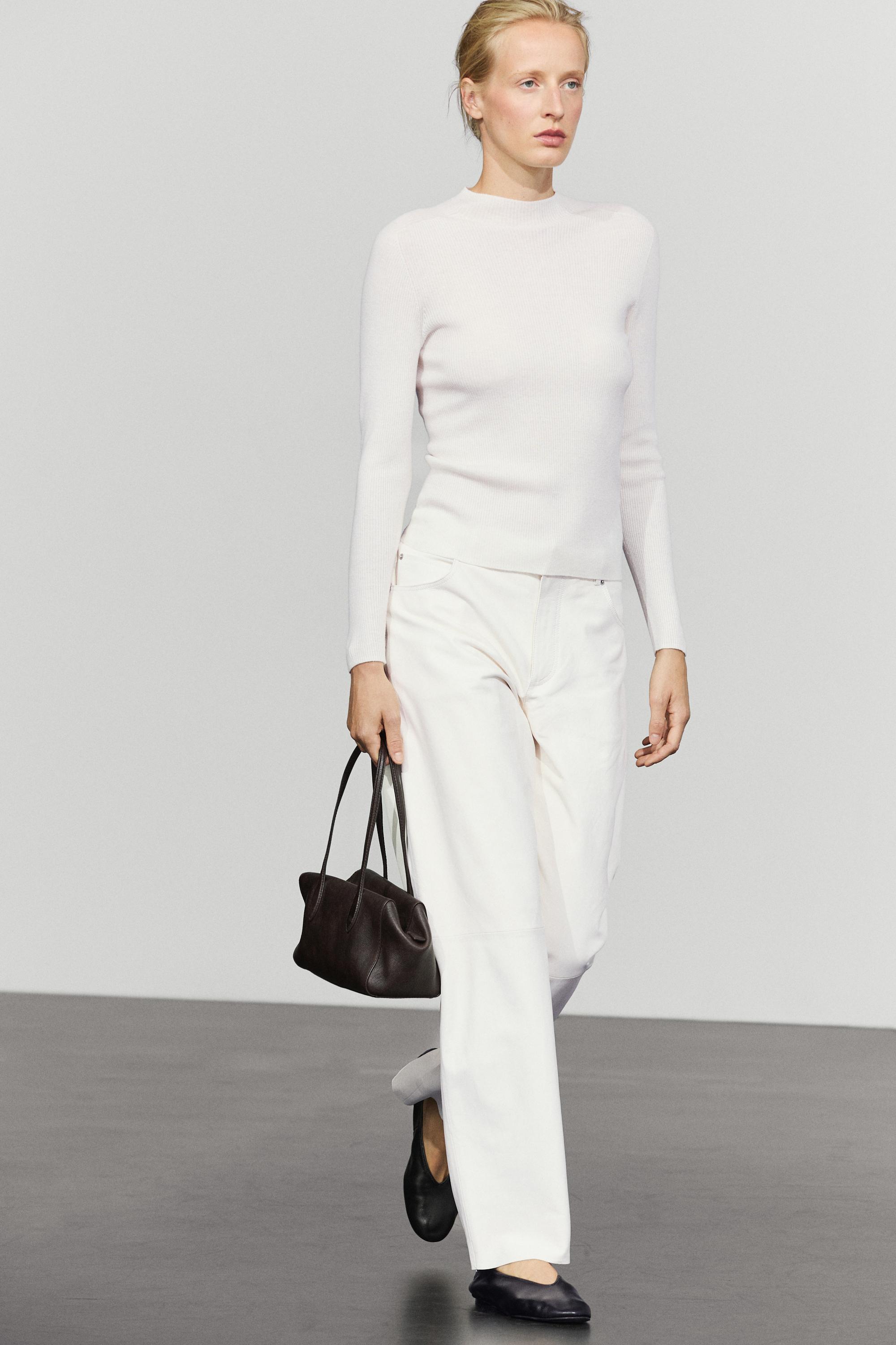 Ribbed knit mock turtleneck sweater - CREAM
