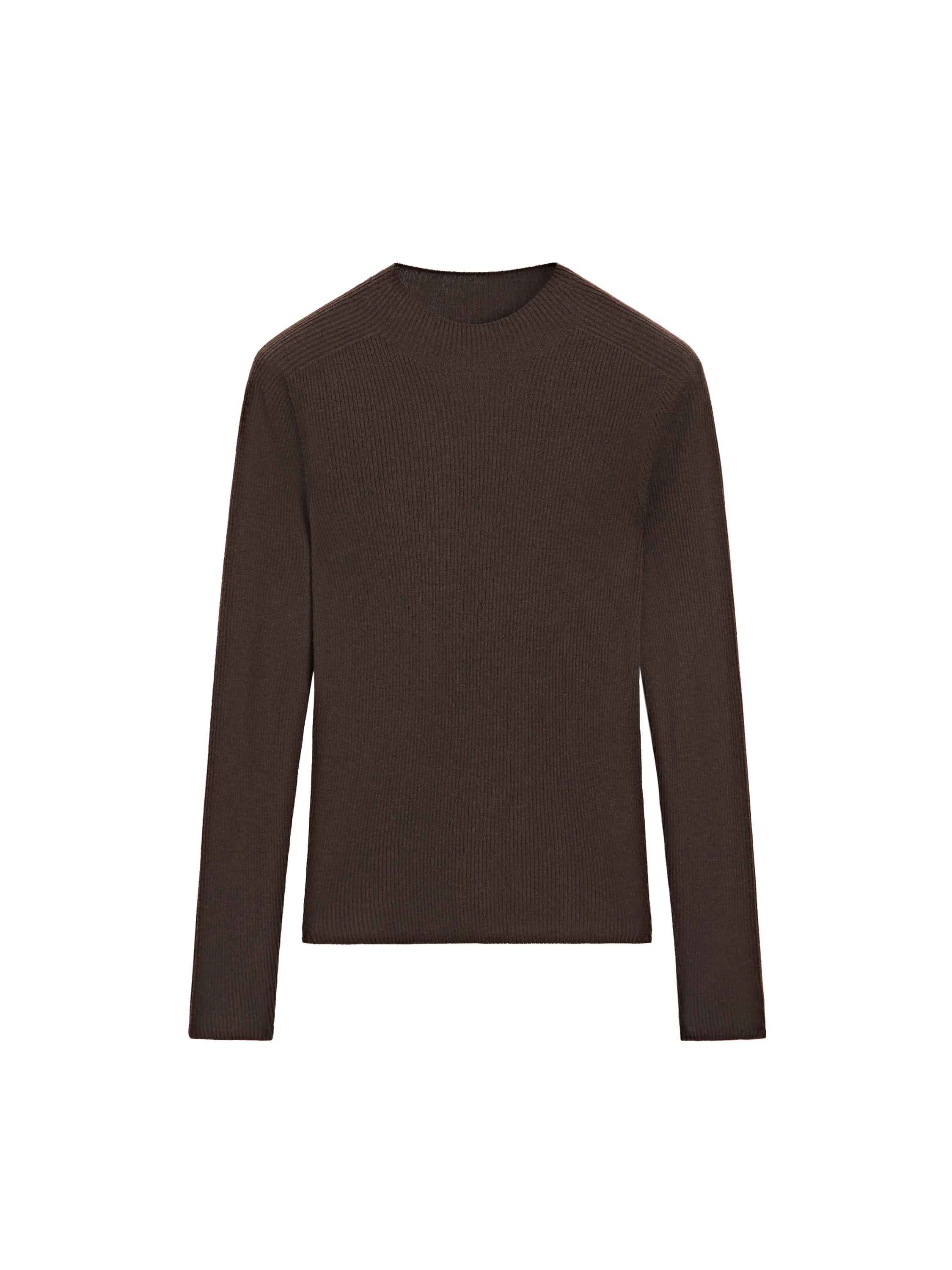 Ribbed knit mock turtleneck sweater - BROWN