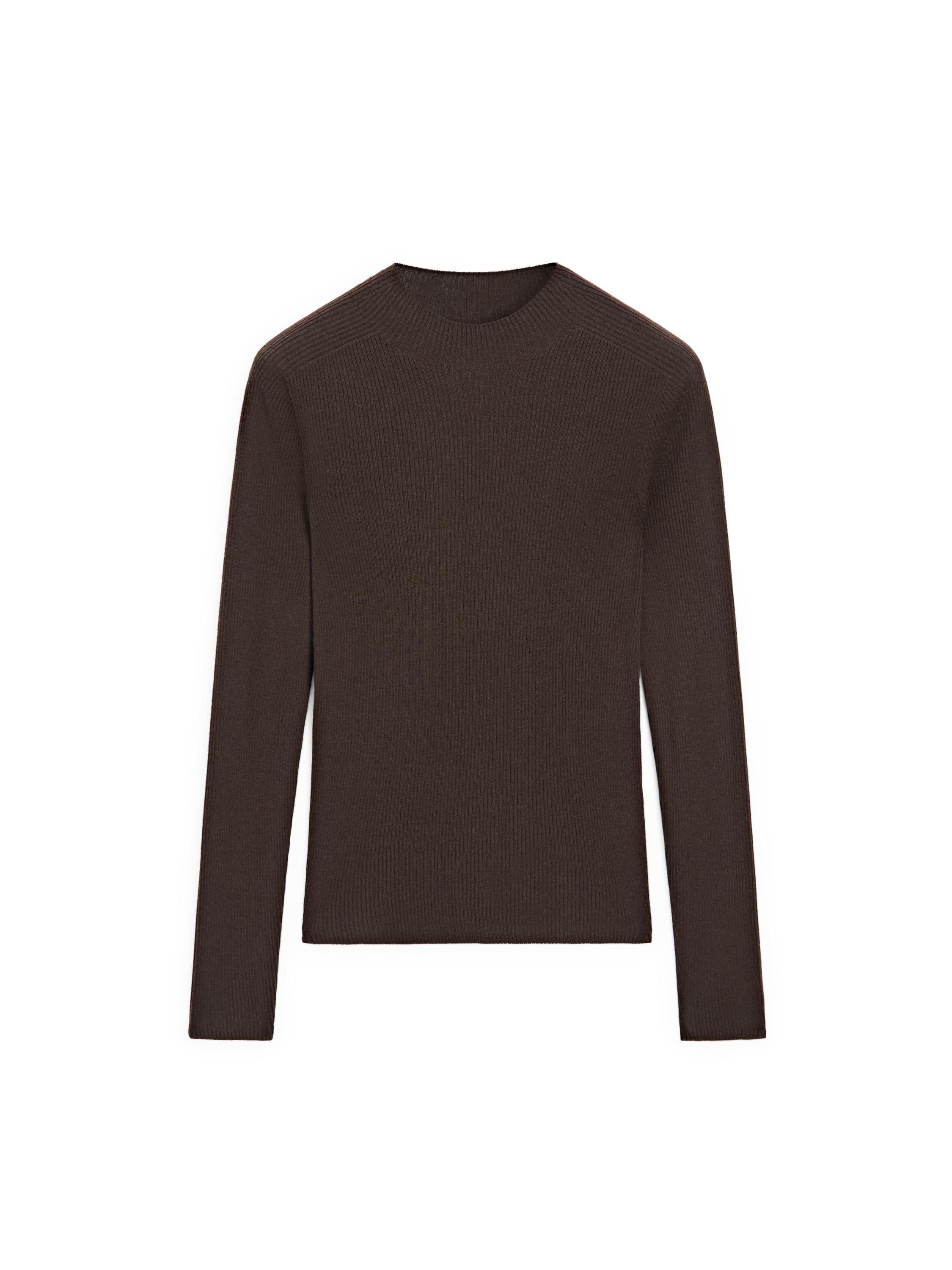 Ribbed knit mock turtleneck sweater - BROWN