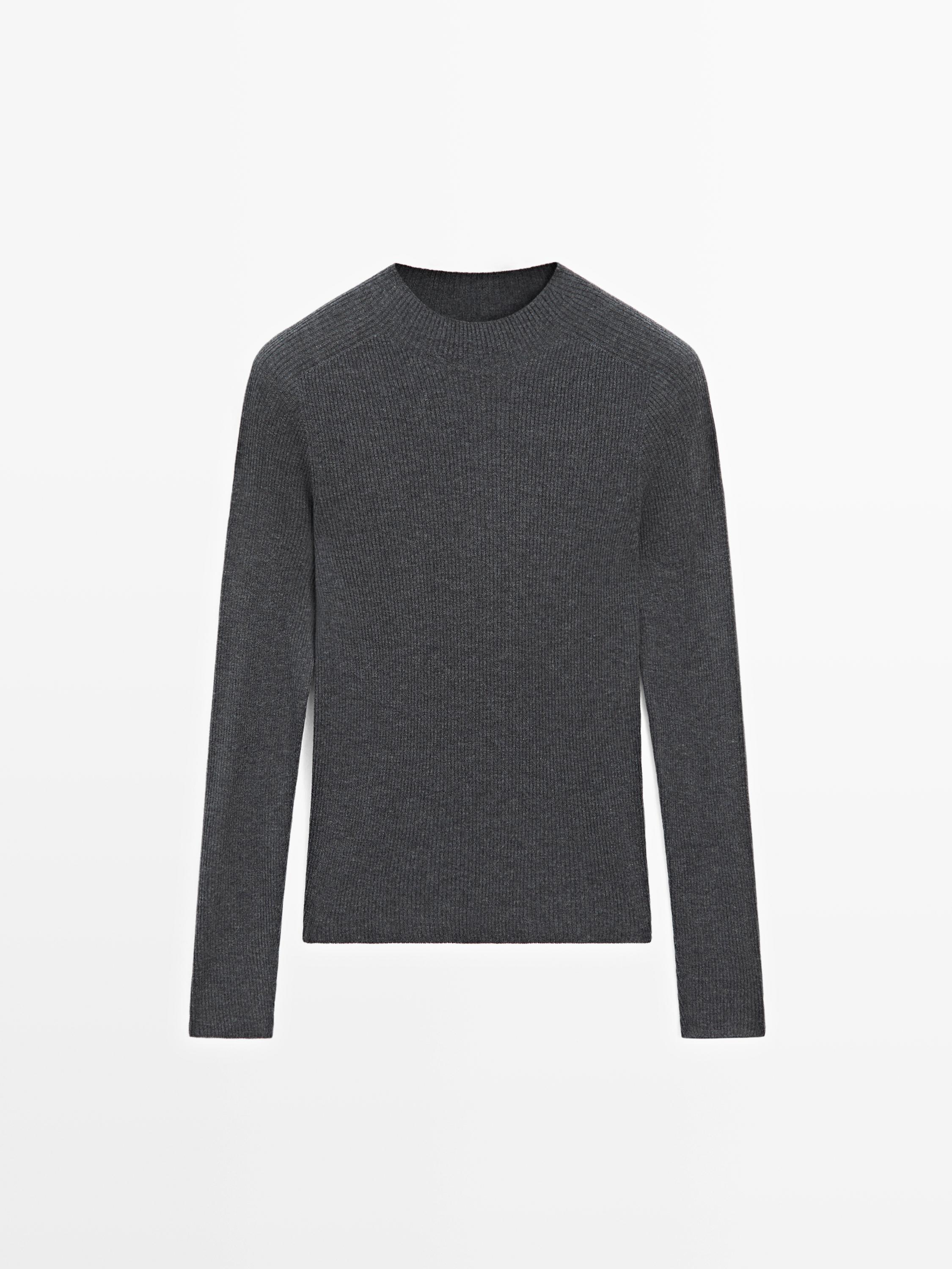 Ribbed knit mock turtleneck sweater - ANTHRACITE GREY
