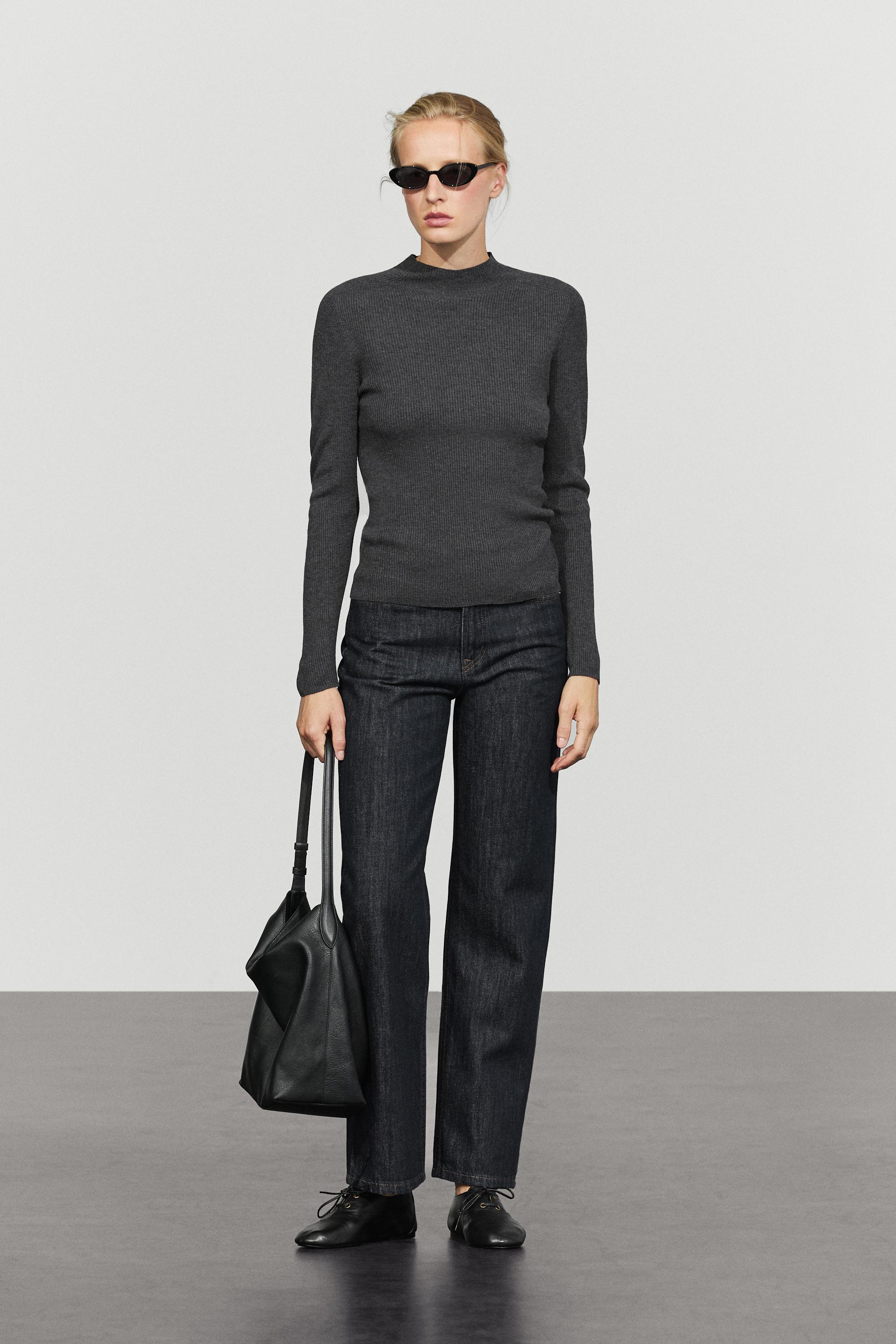 Ribbed knit mock turtleneck sweater - ANTHRACITE GREY